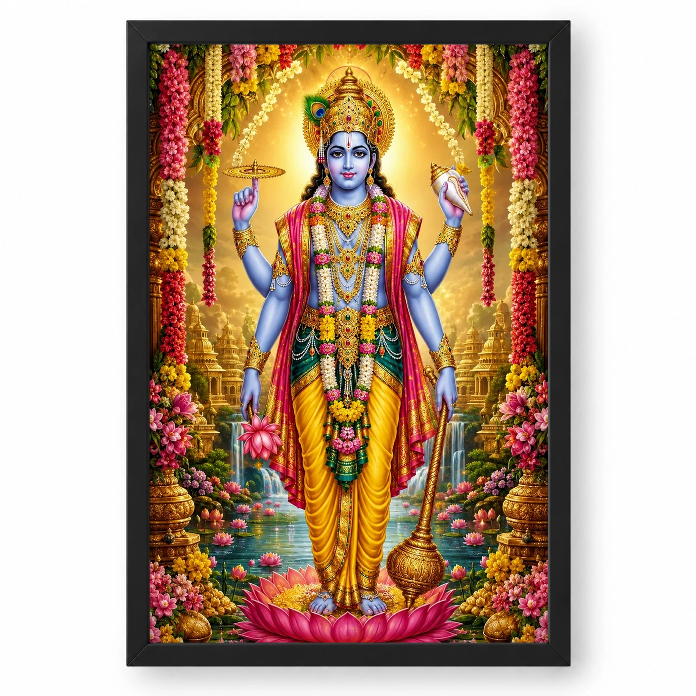 Lord Vishnu Grand Festival Flower Decoration Photo Frame