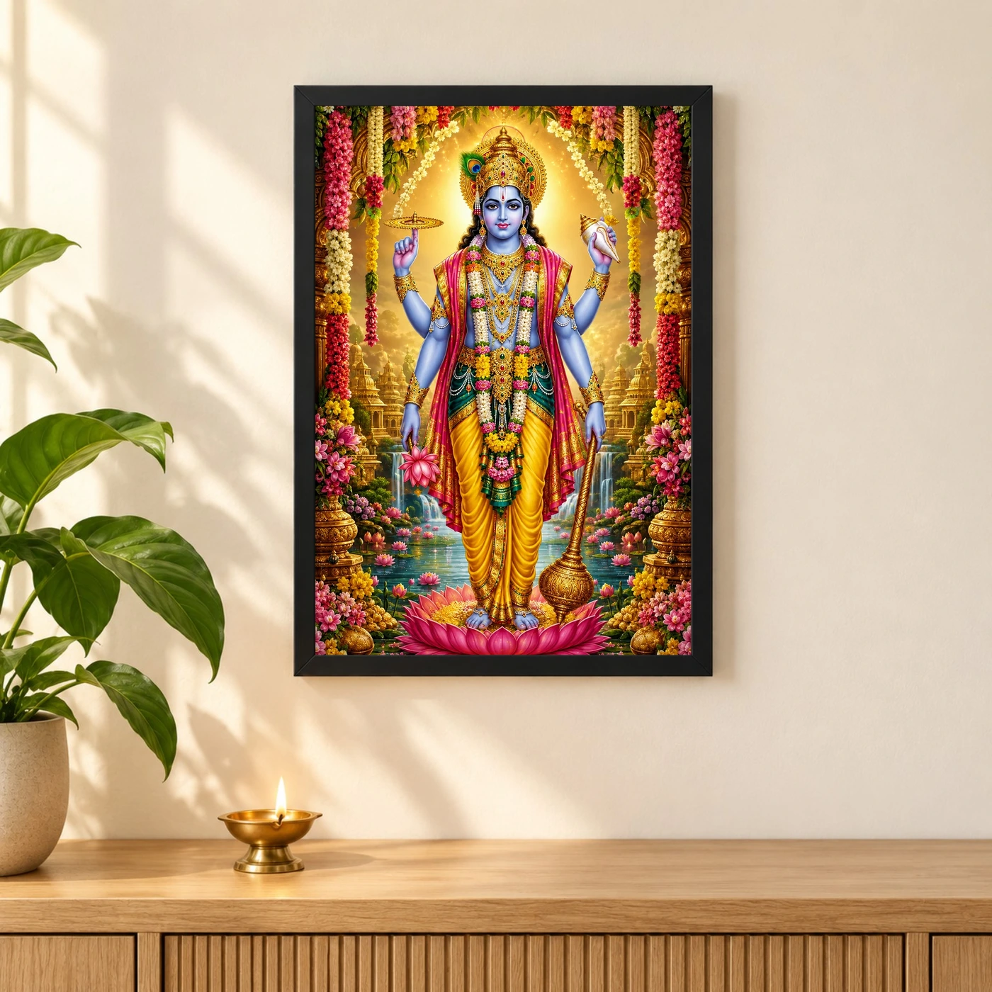 Lord Vishnu Grand Festival Flower Decoration Photo Frame, view 3