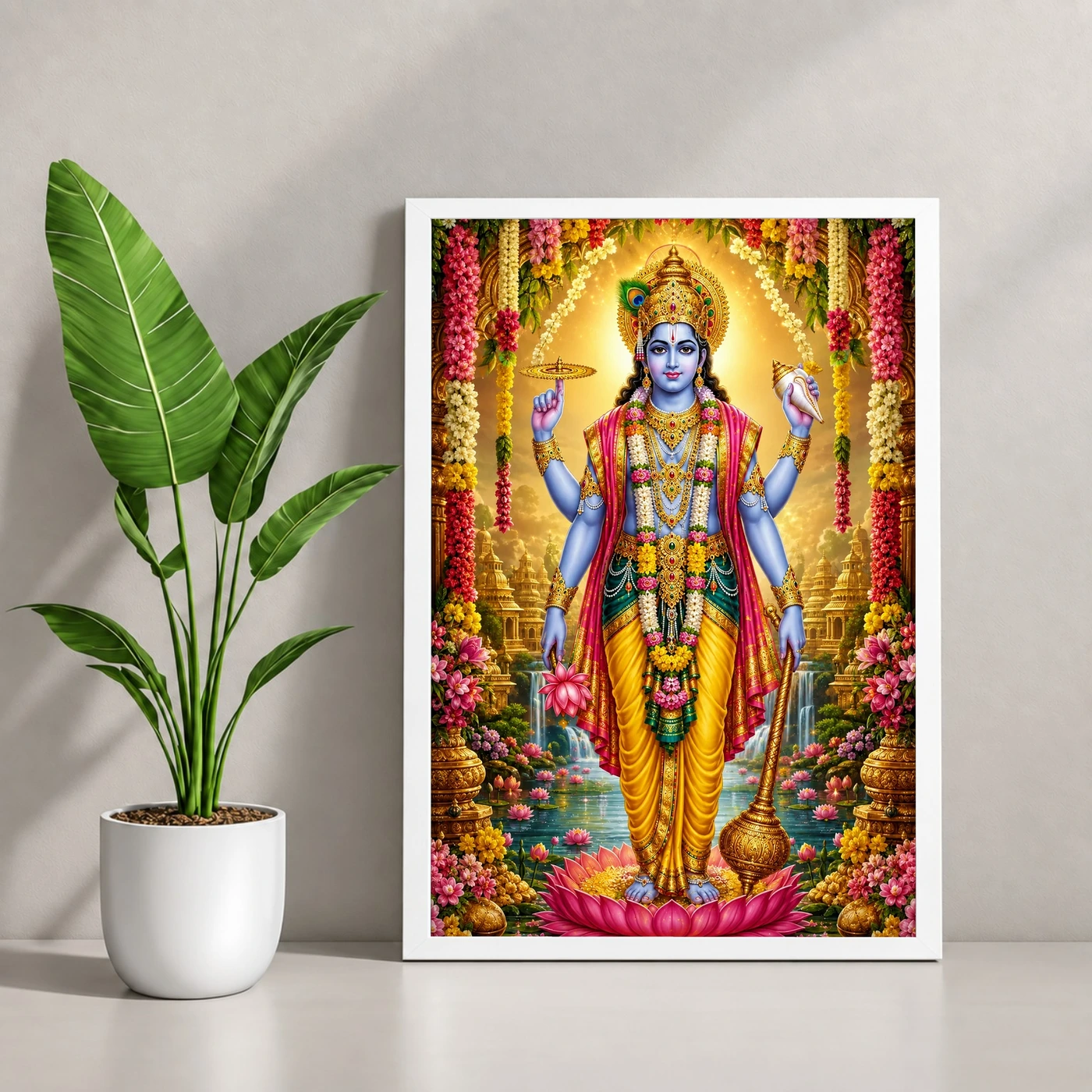 Lord Vishnu Grand Festival Flower Decoration Photo Frame, view 4