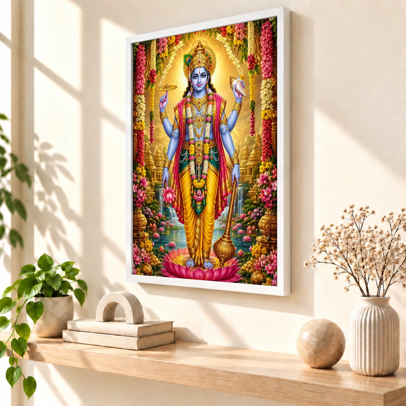 Lord Vishnu Grand Festival Flower Decoration Photo Frame, view 7