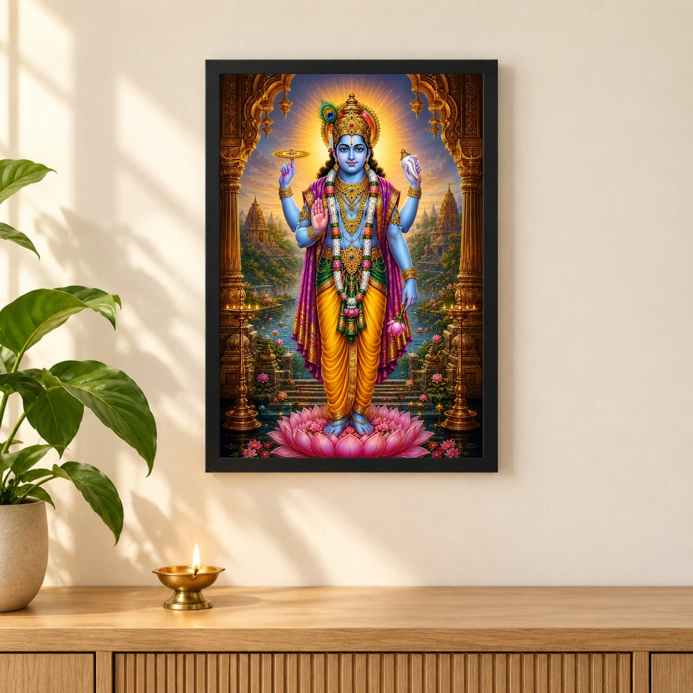 Lord Vishnu Heritage Temple Architecture Backdrop Photo Frame, view 3