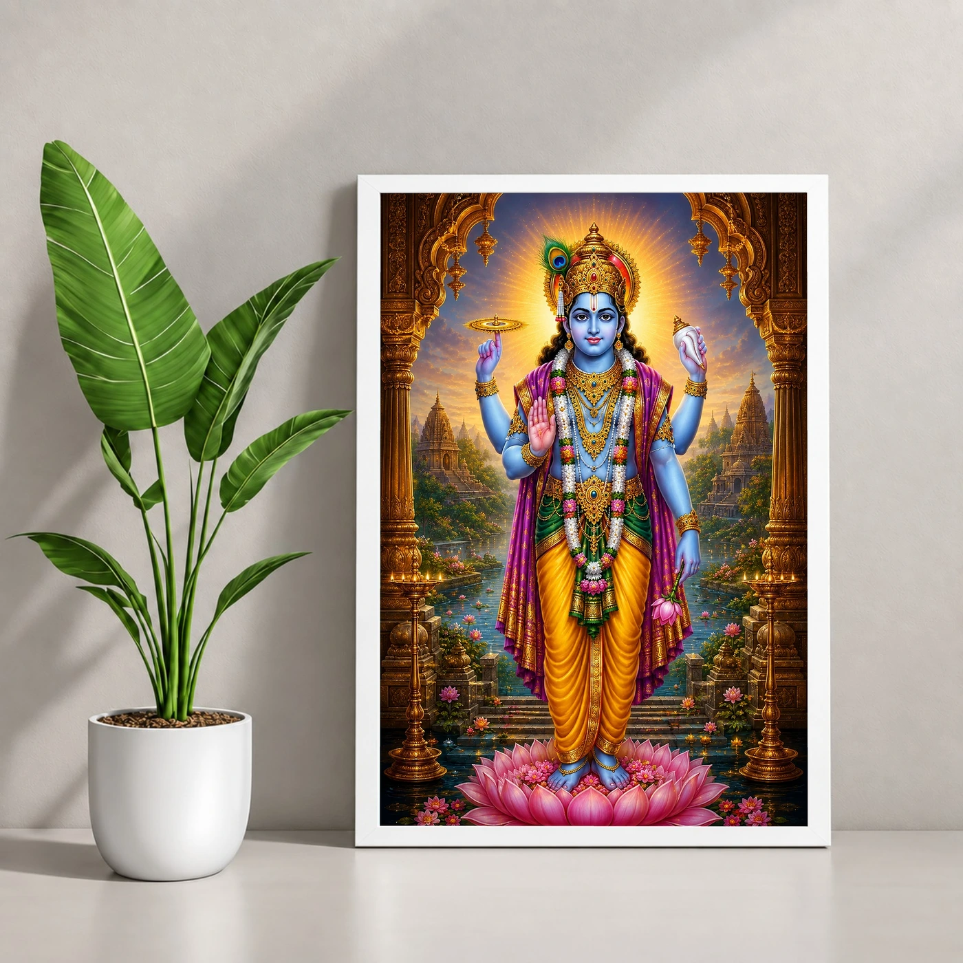 Lord Vishnu Heritage Temple Architecture Backdrop Photo Frame, view 4