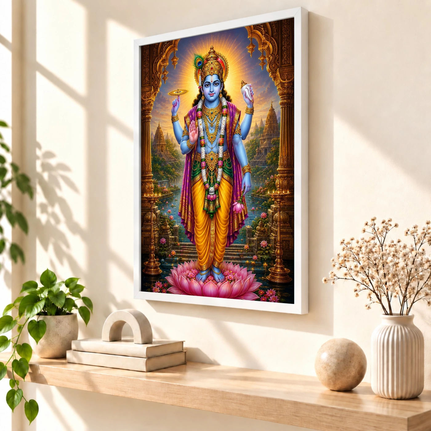 Lord Vishnu Heritage Temple Architecture Backdrop Photo Frame, view 7