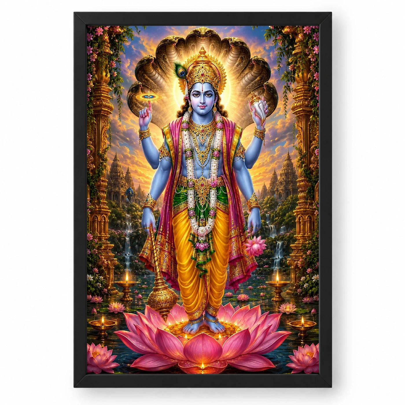 Lord Vishnu Lotus And Diya Radiance Photo Frame