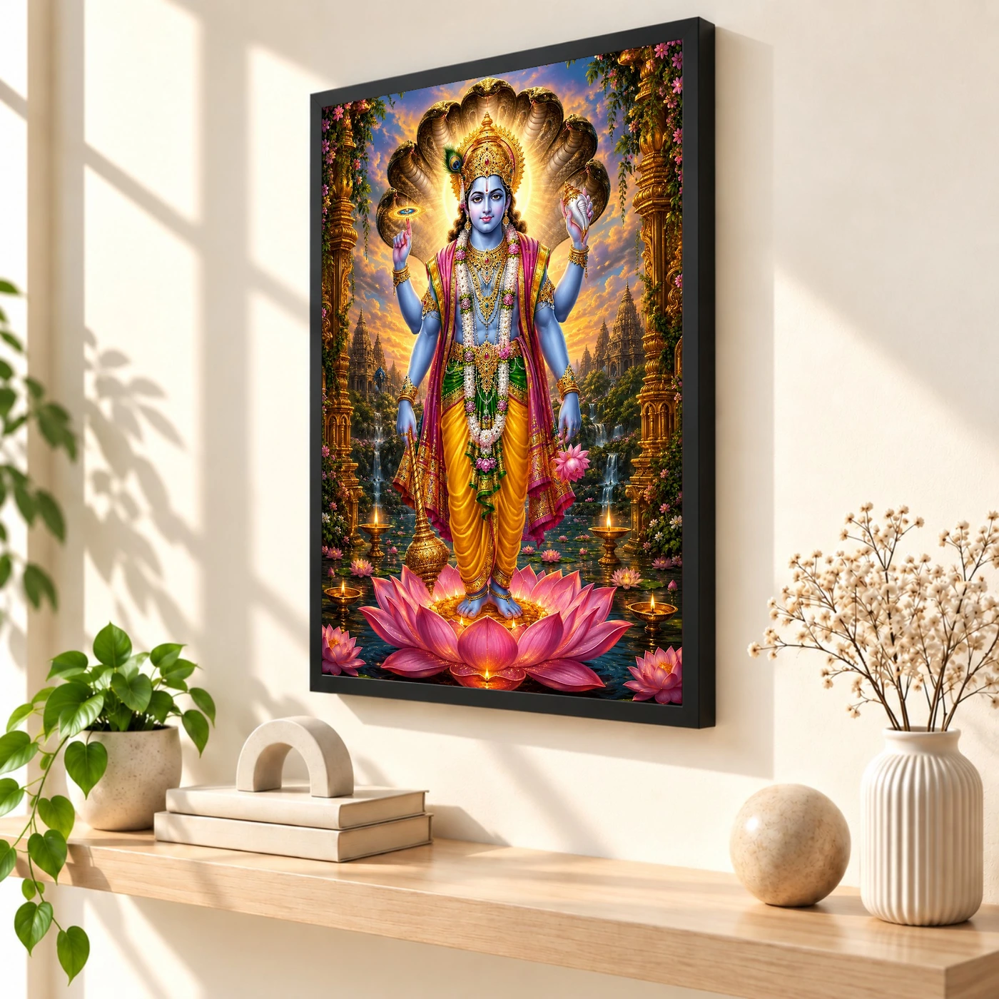 Lord Vishnu Lotus And Diya Radiance Photo Frame, view 2