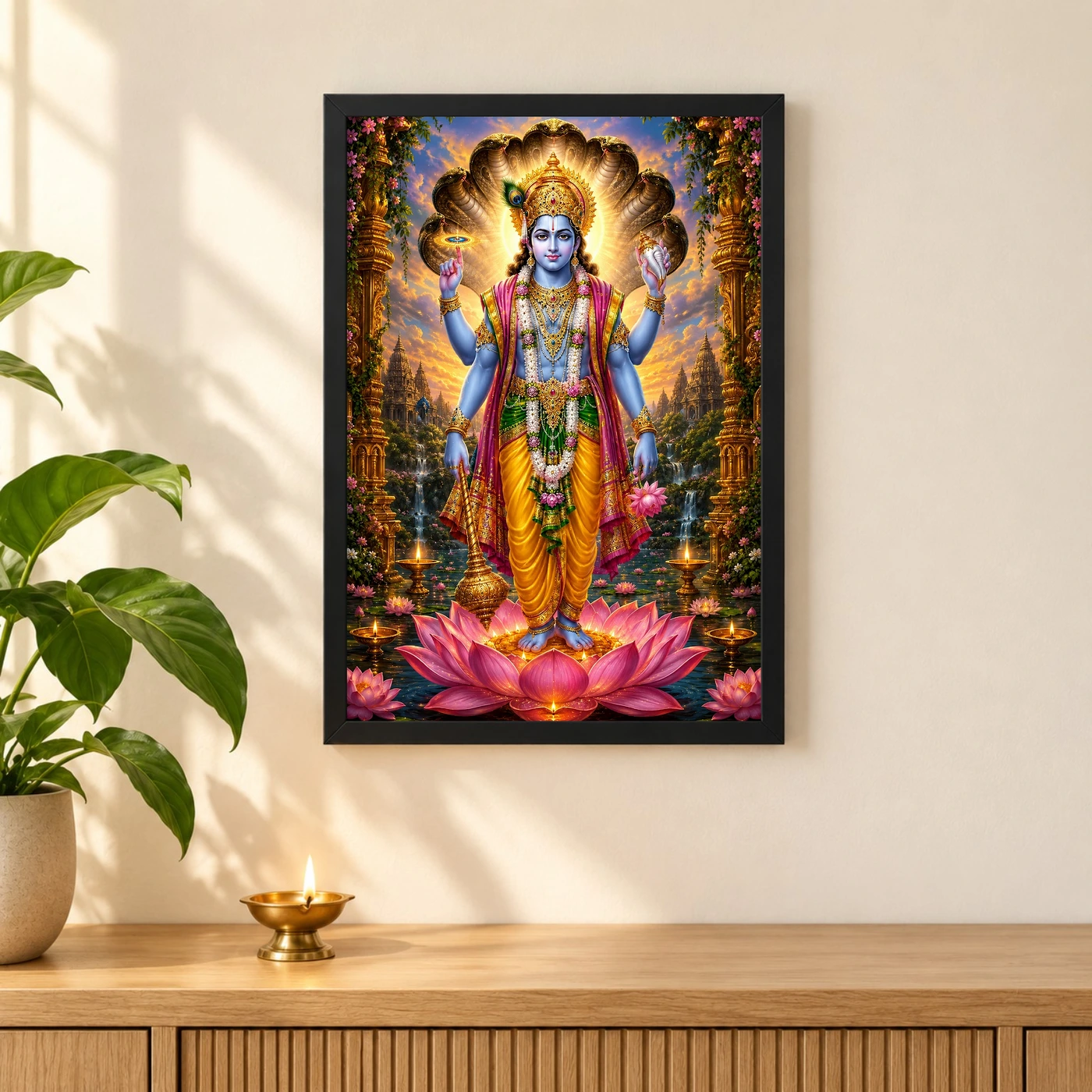 Lord Vishnu Lotus And Diya Radiance Photo Frame, view 3