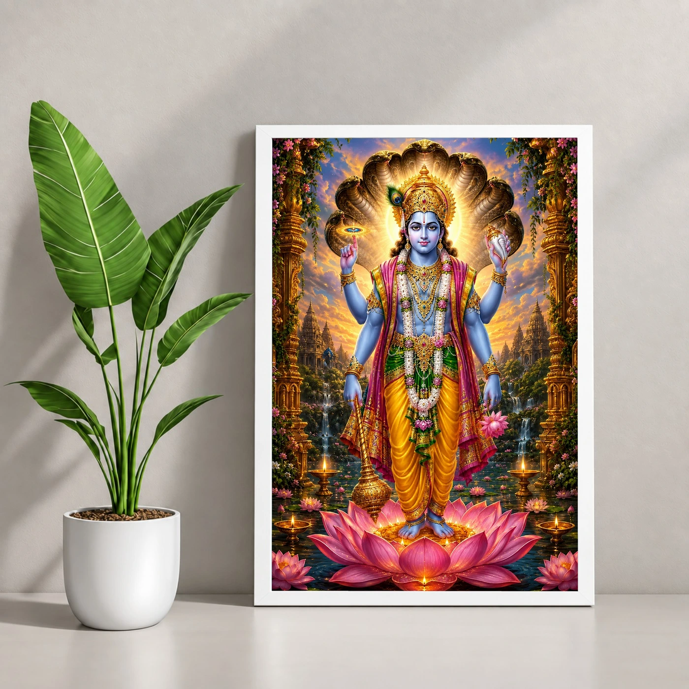 Lord Vishnu Lotus And Diya Radiance Photo Frame, view 4