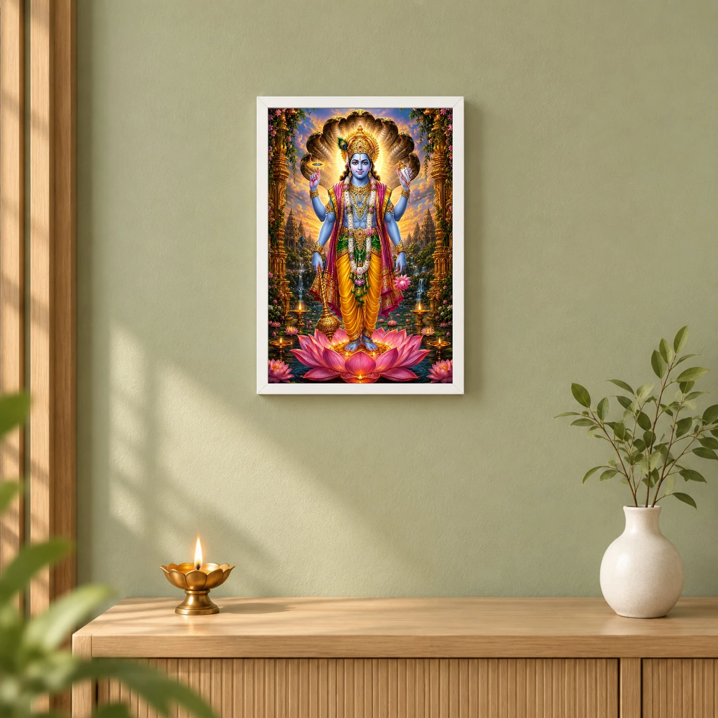 Lord Vishnu Lotus And Diya Radiance Photo Frame, view 6