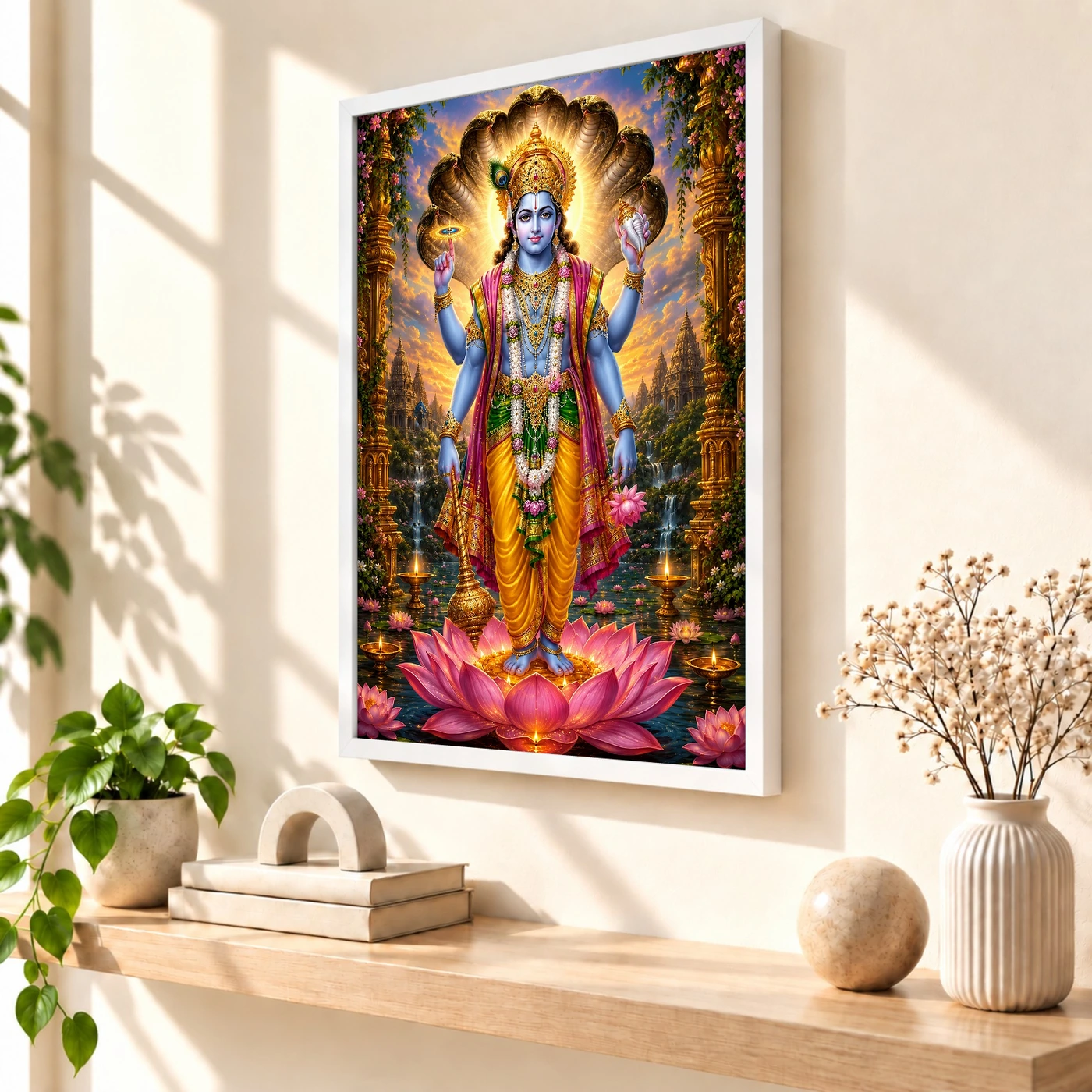 Lord Vishnu Lotus And Diya Radiance Photo Frame, view 7