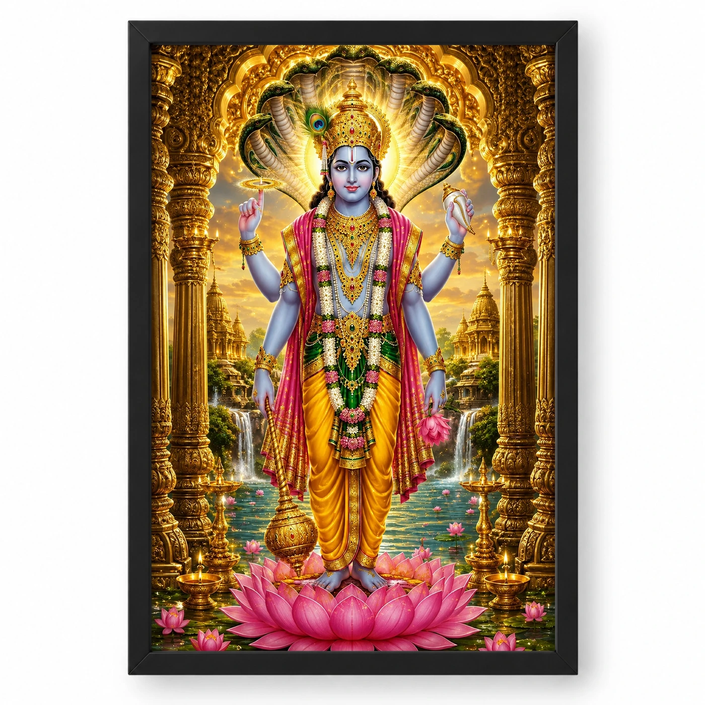 Lord Vishnu Ornate Golden Temple Darshan Photo Frame