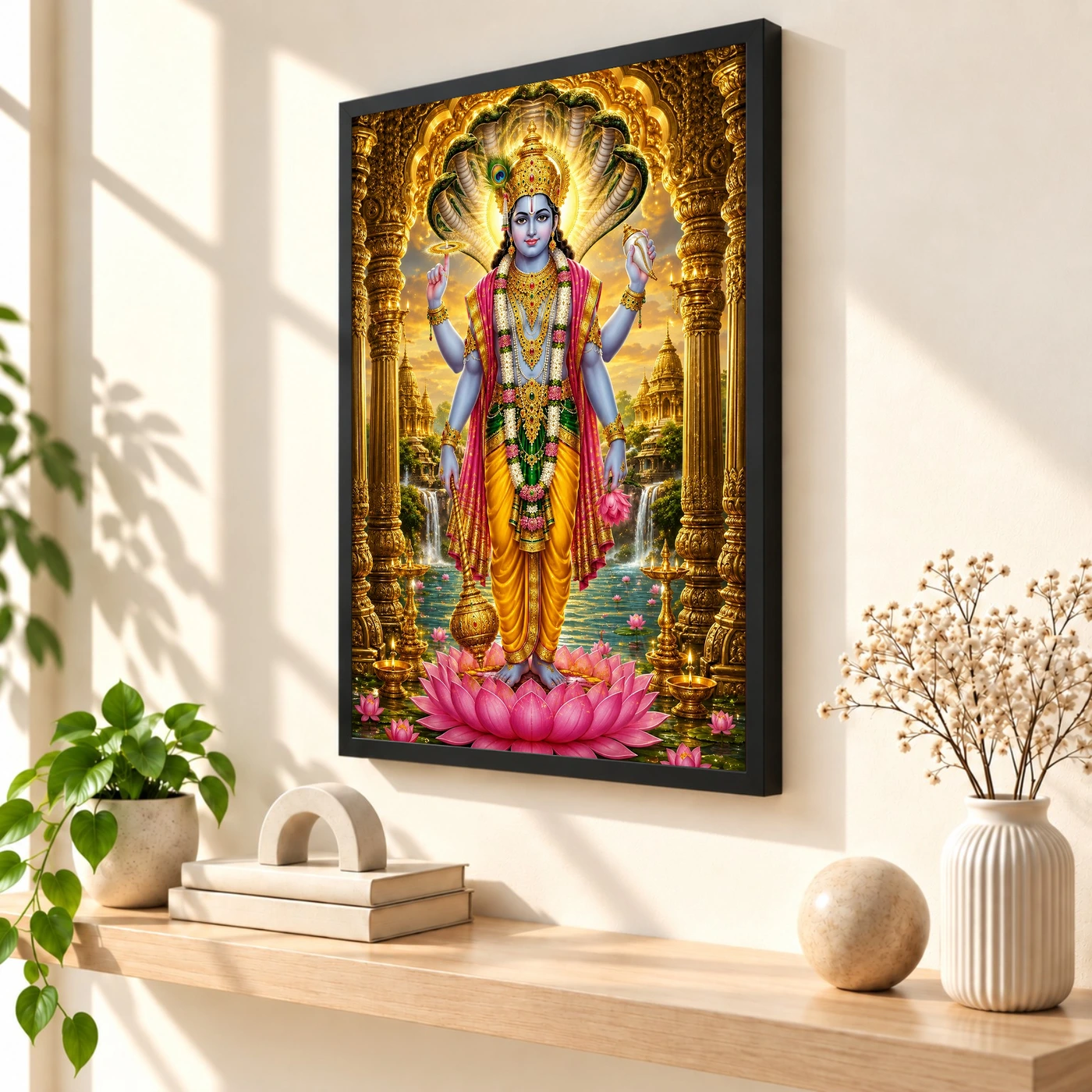 Lord Vishnu Ornate Golden Temple Darshan Photo Frame, view 2