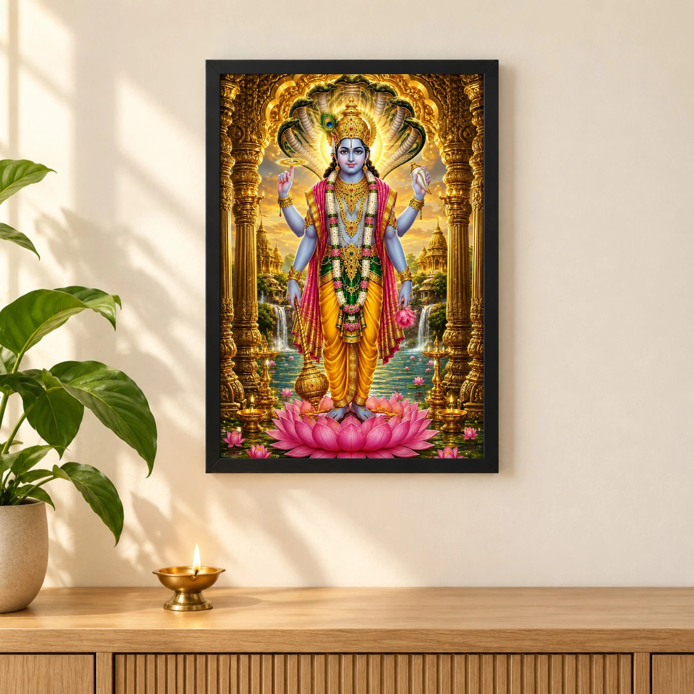 Lord Vishnu Ornate Golden Temple Darshan Photo Frame, view 3
