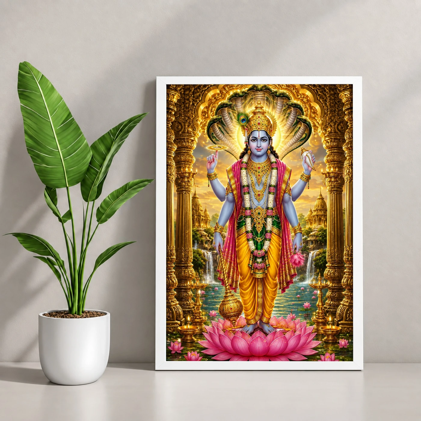 Lord Vishnu Ornate Golden Temple Darshan Photo Frame, view 4