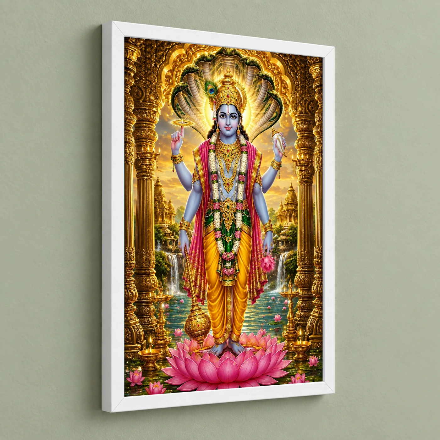 Lord Vishnu Ornate Golden Temple Darshan Photo Frame, view 5