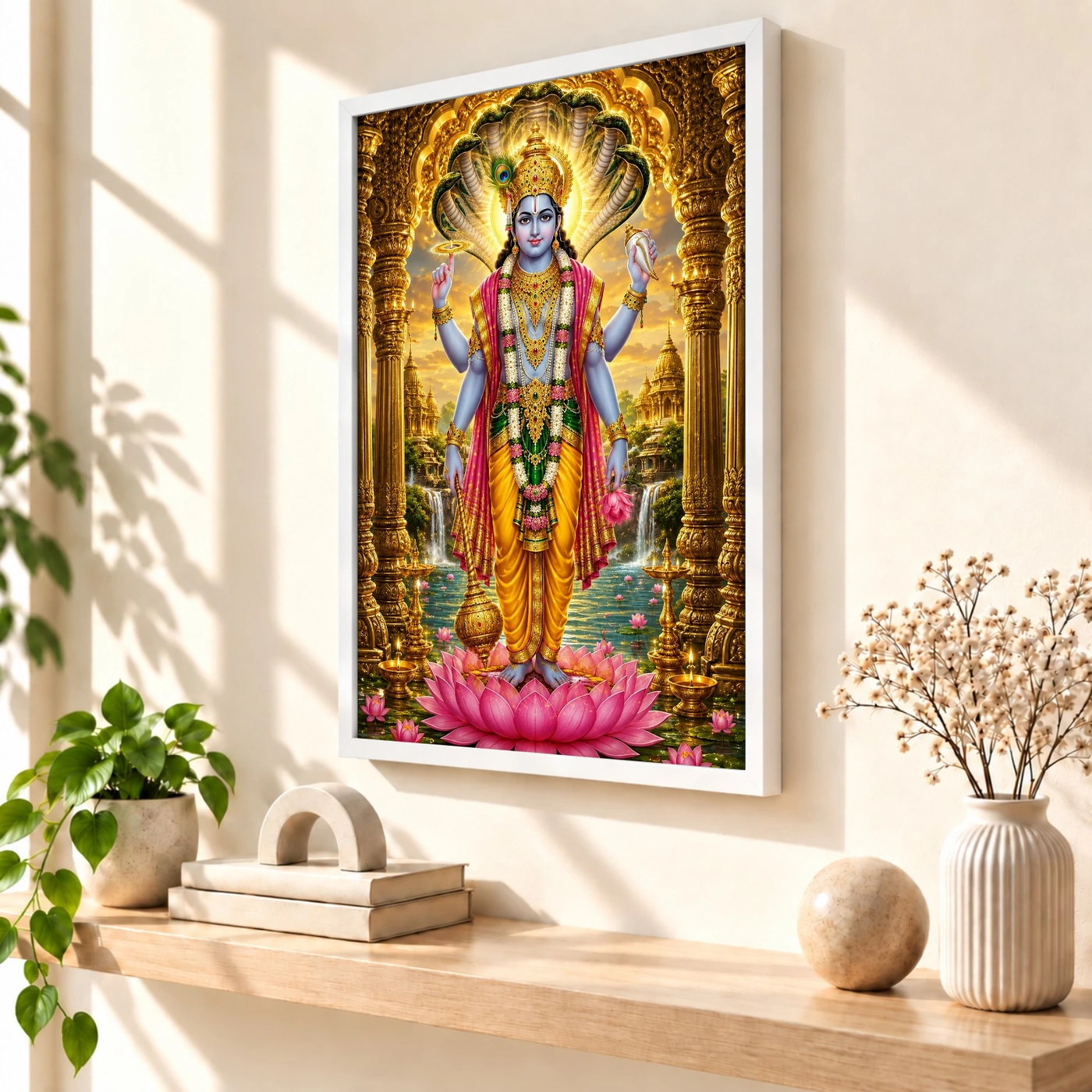 Lord Vishnu Ornate Golden Temple Darshan Photo Frame, view 7