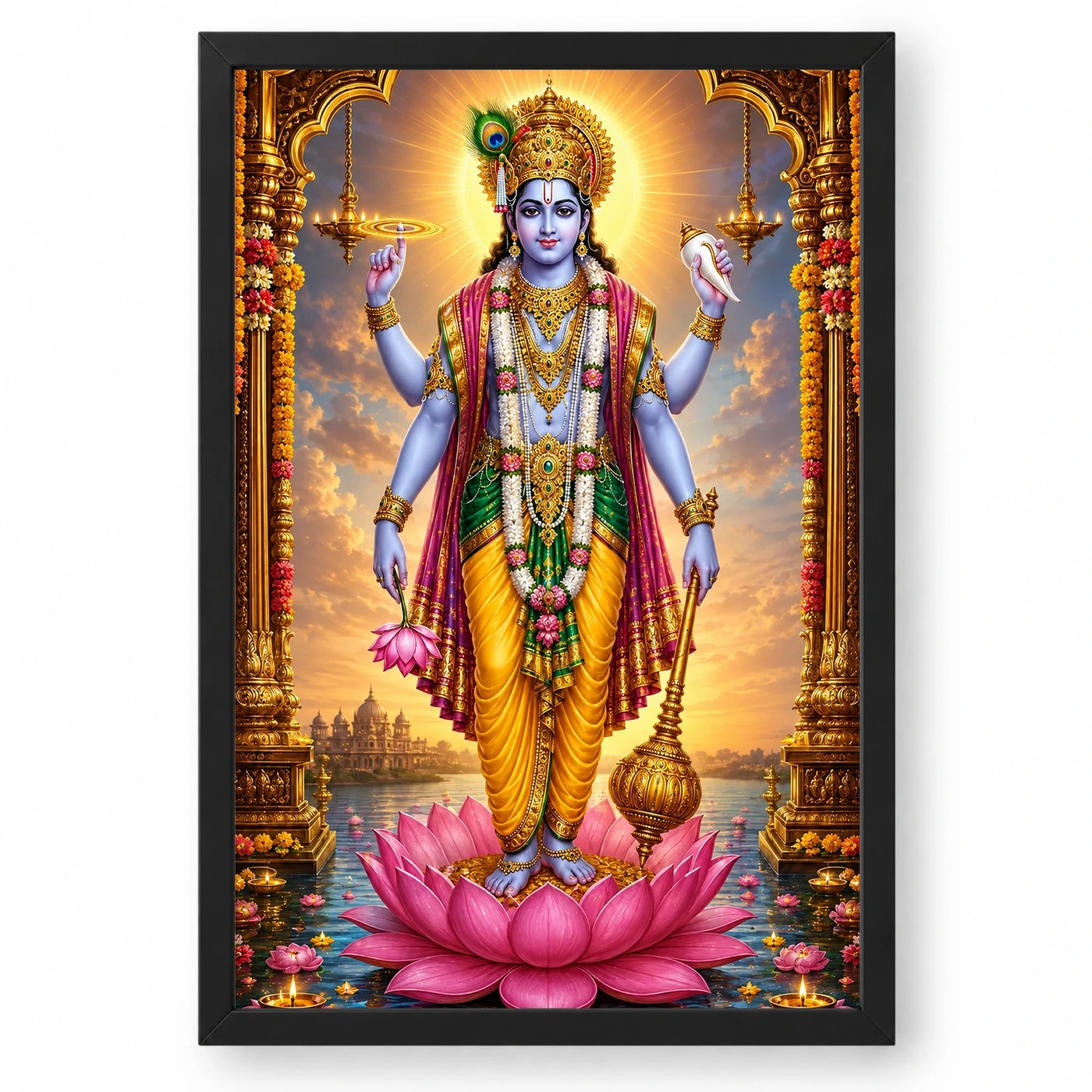Lord Vishnu Peaceful Home Mandir Composition Photo Frame