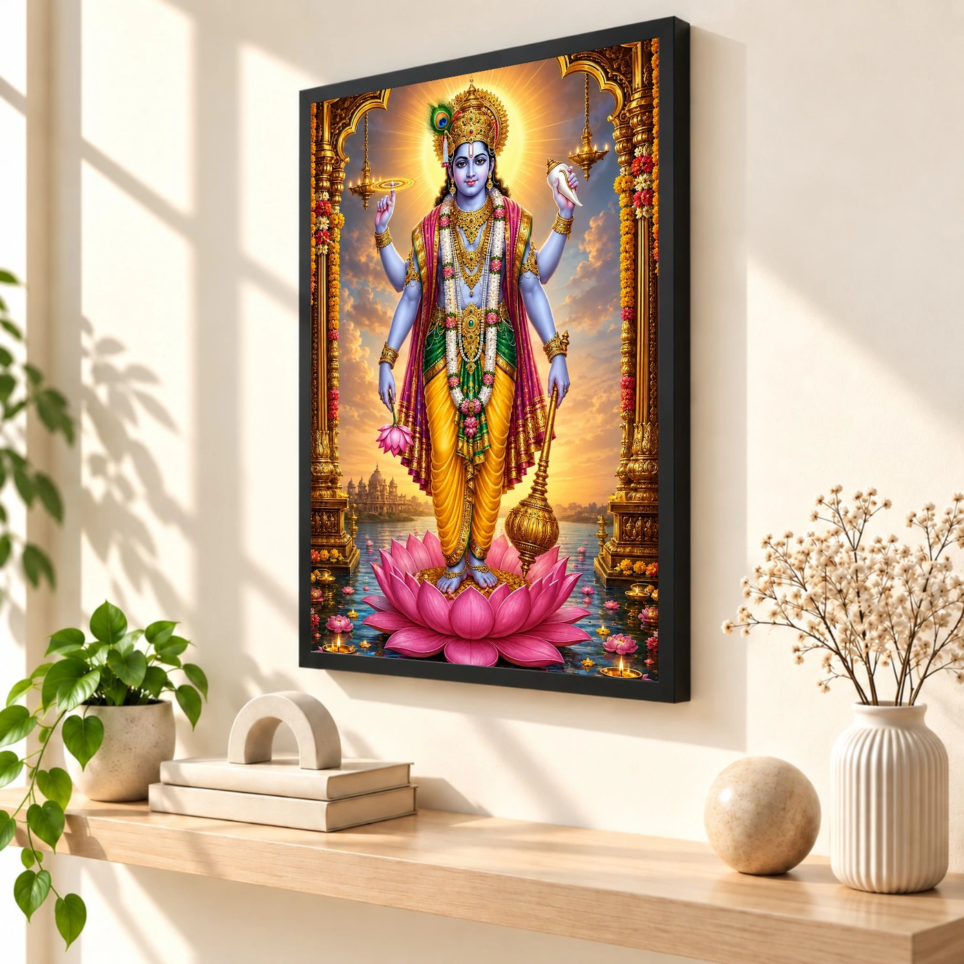 Lord Vishnu Peaceful Home Mandir Composition Photo Frame, view 2
