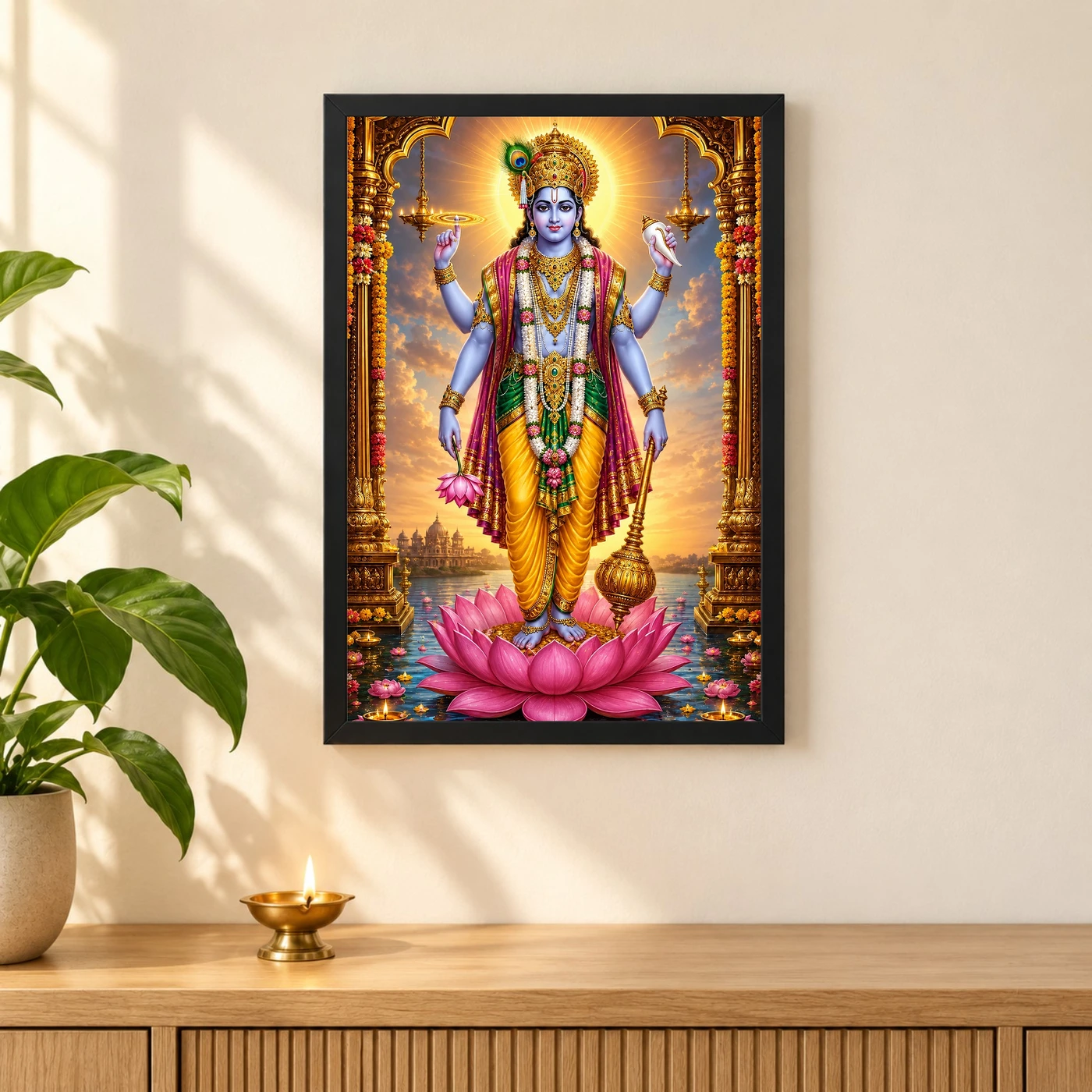 Lord Vishnu Peaceful Home Mandir Composition Photo Frame, view 3