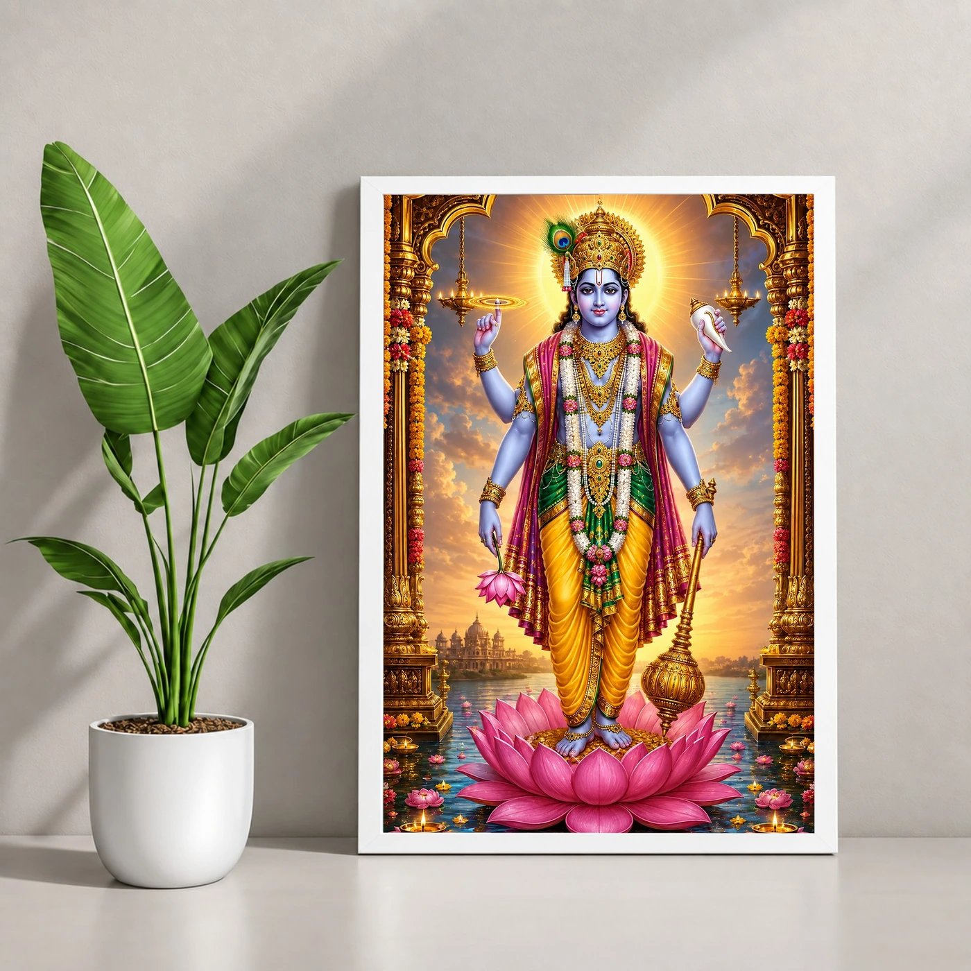 Lord Vishnu Peaceful Home Mandir Composition Photo Frame, view 4
