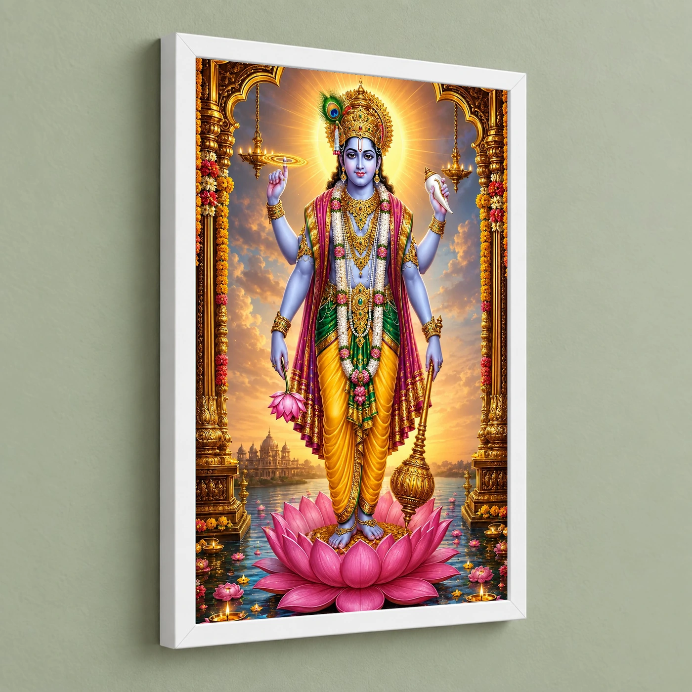 Lord Vishnu Peaceful Home Mandir Composition Photo Frame, view 5
