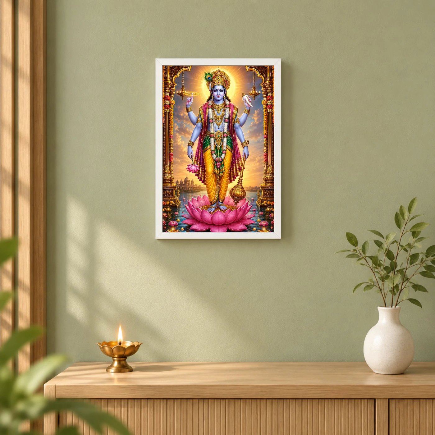 Lord Vishnu Peaceful Home Mandir Composition Photo Frame, view 6