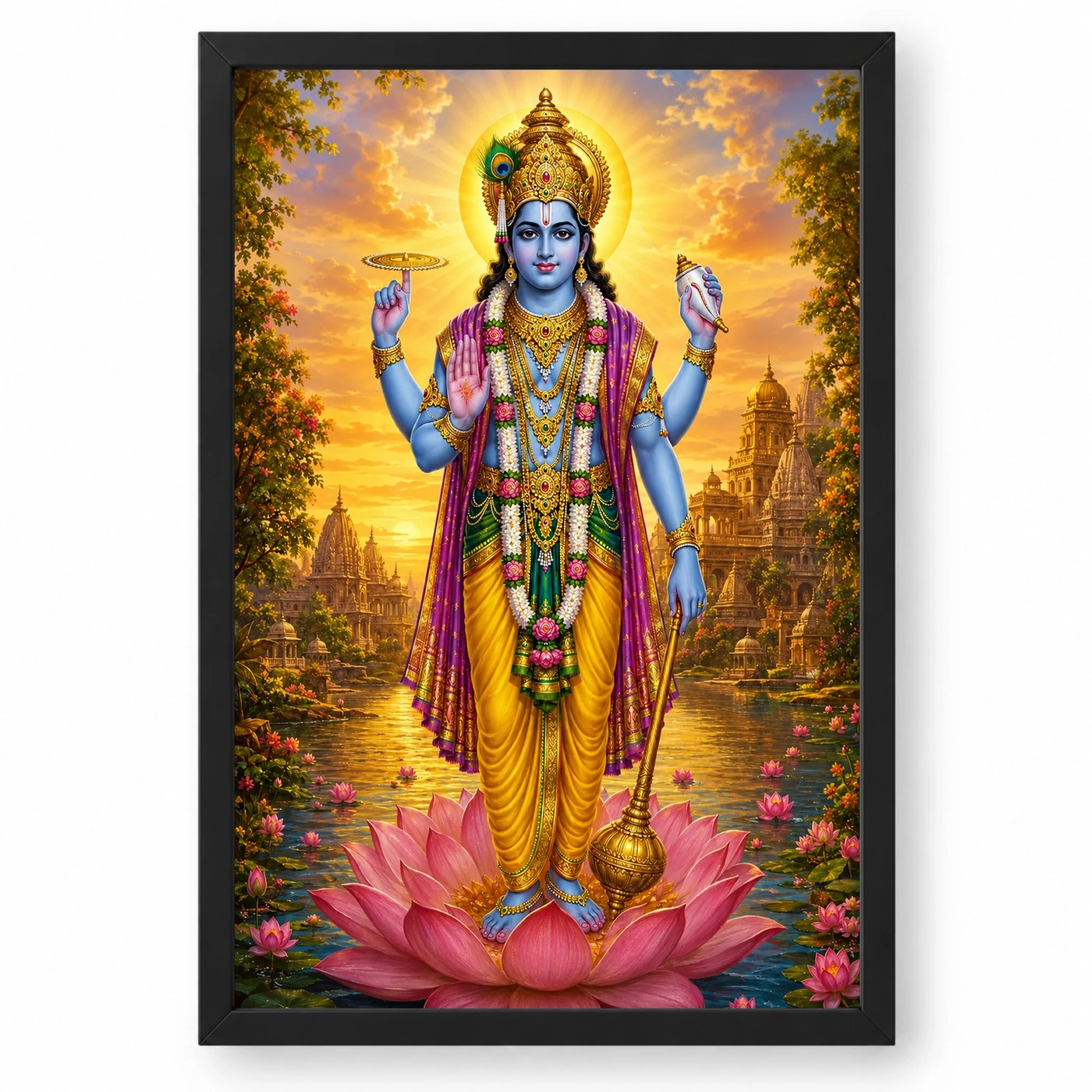 Lord Vishnu Serene Sunrise Blessing Photo Frame