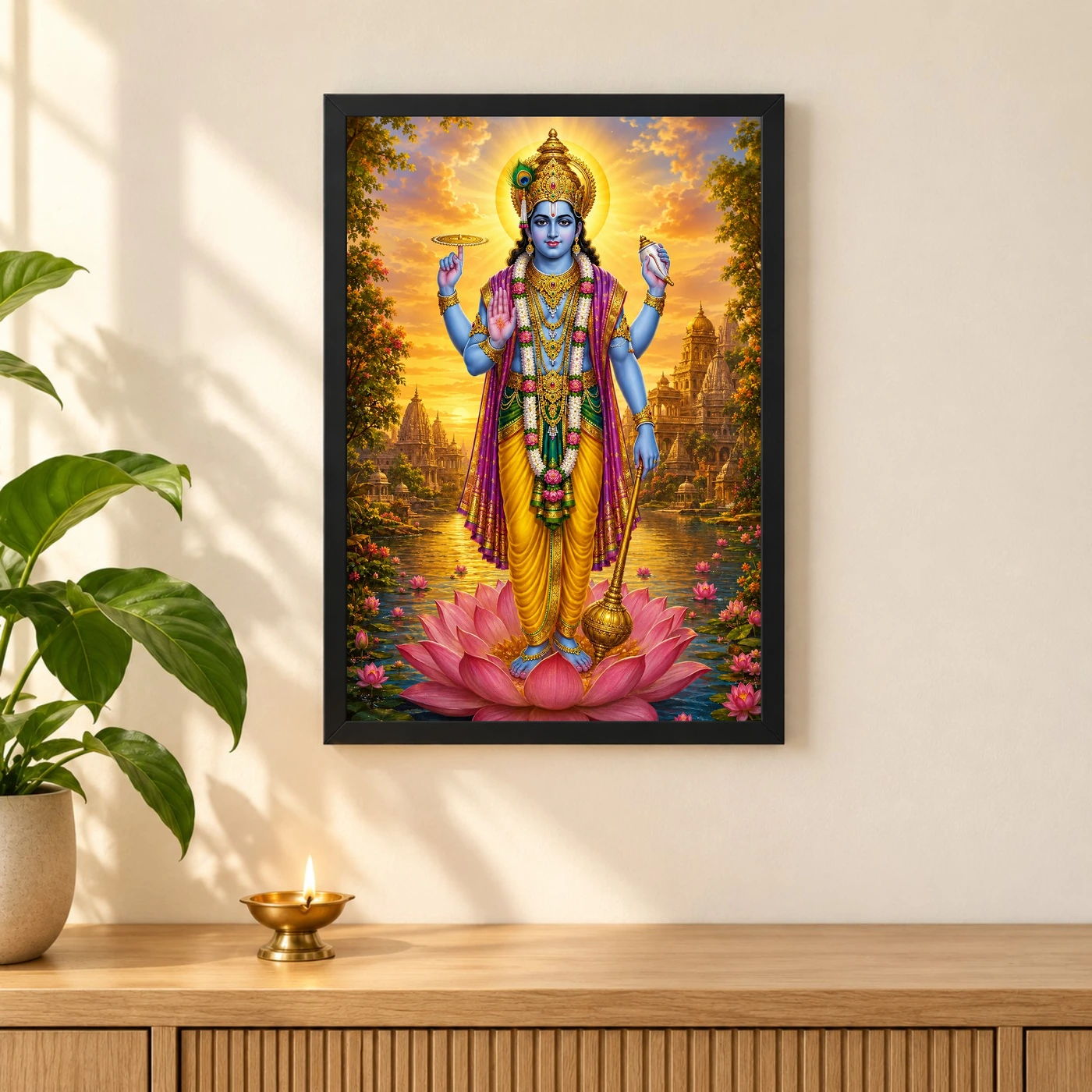 Lord Vishnu Serene Sunrise Blessing Photo Frame, view 3