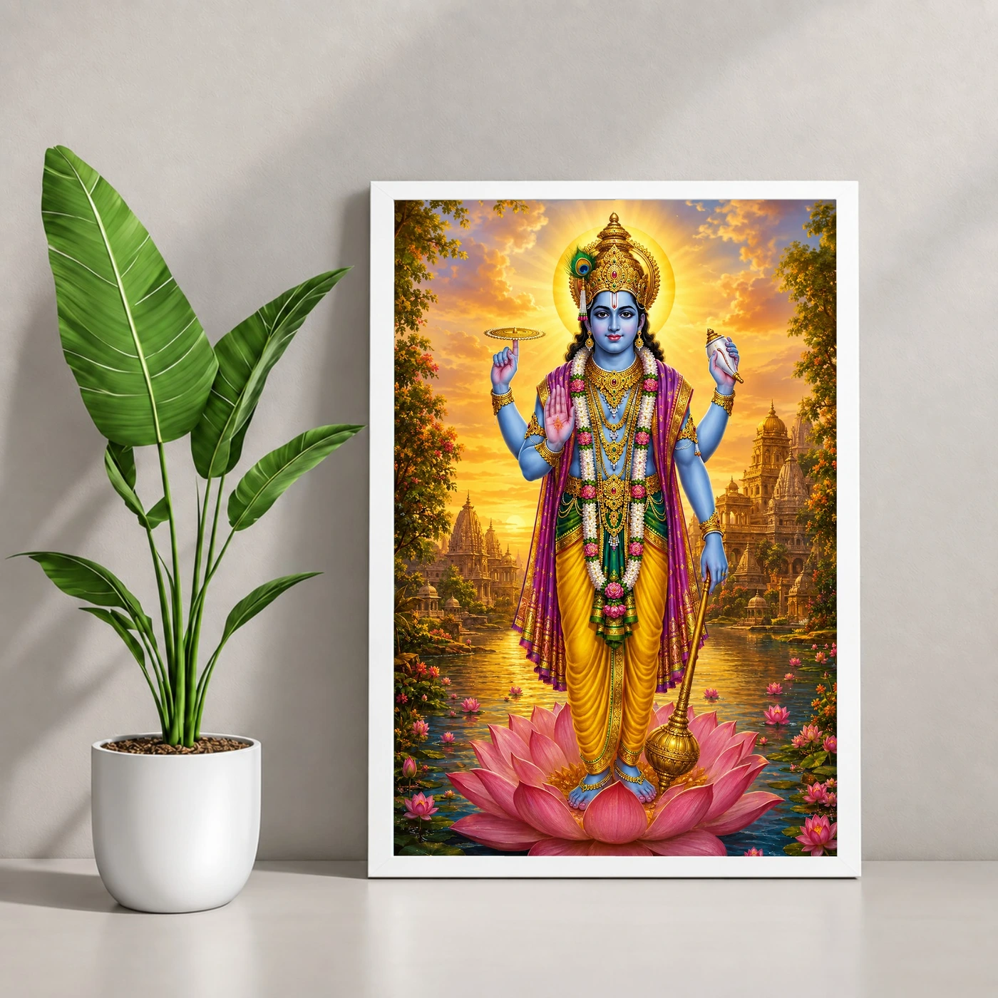 Lord Vishnu Serene Sunrise Blessing Photo Frame, view 4