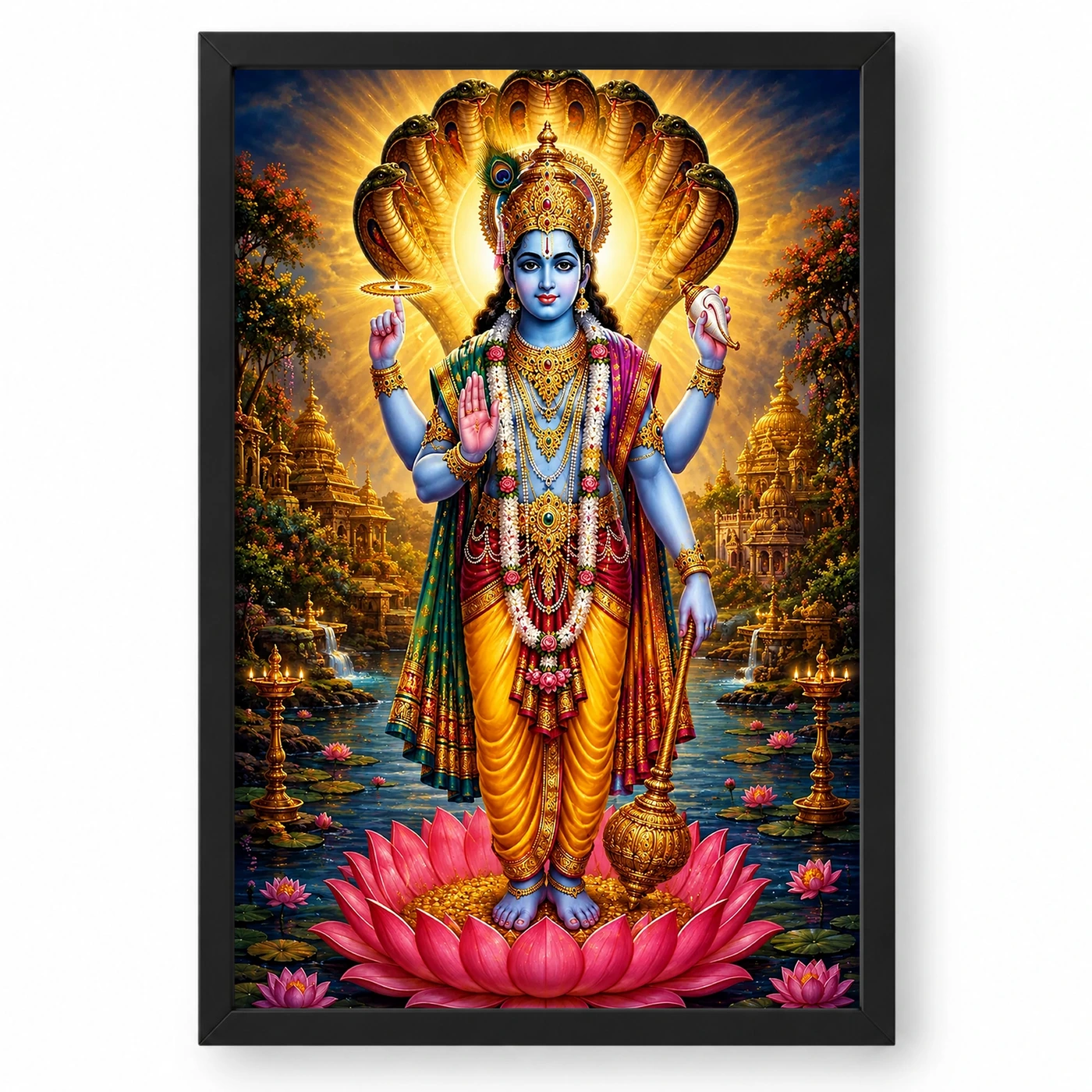 Lord Vishnu Traditional Indian Miniature-Inspired Devotional Art Photo Frame