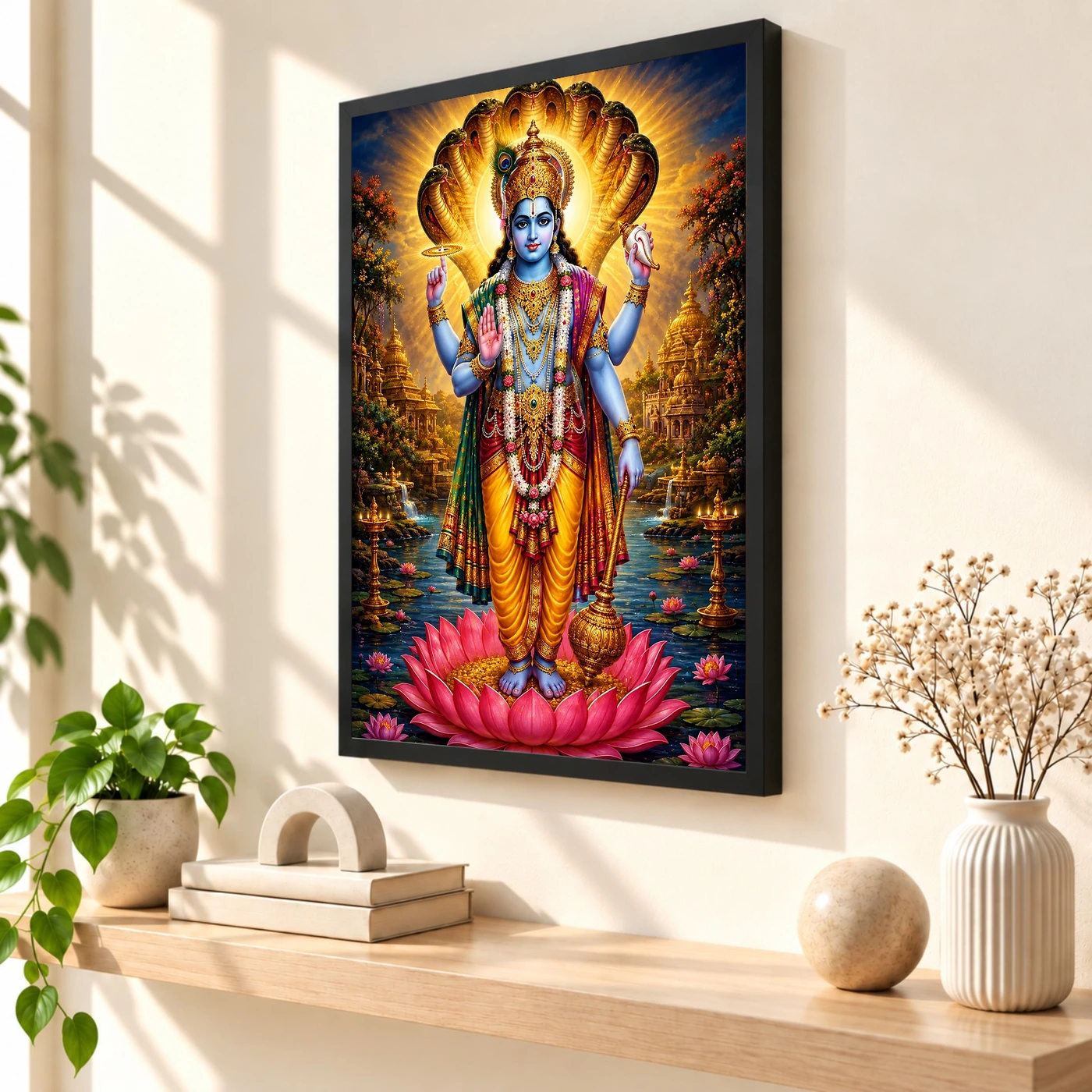 Lord Vishnu Traditional Indian Miniature-Inspired Devotional Art Photo Frame, view 2