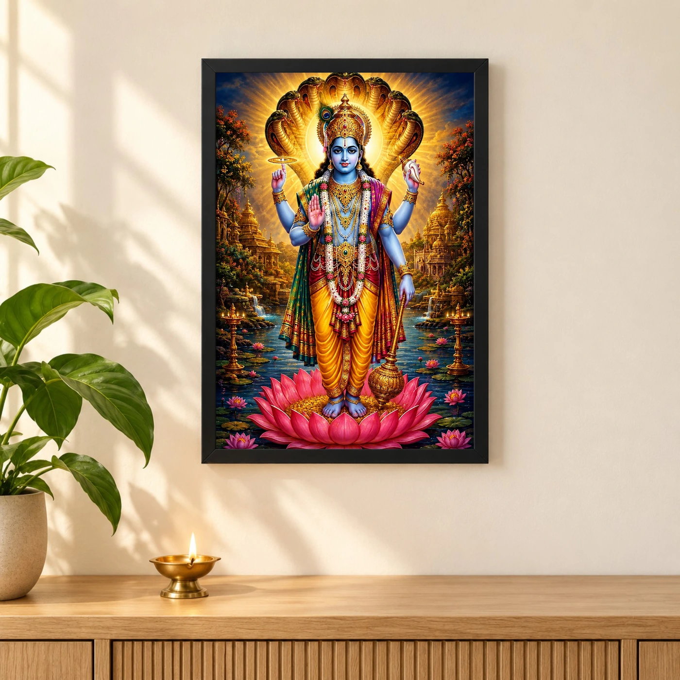 Lord Vishnu Traditional Indian Miniature-Inspired Devotional Art Photo Frame, view 3