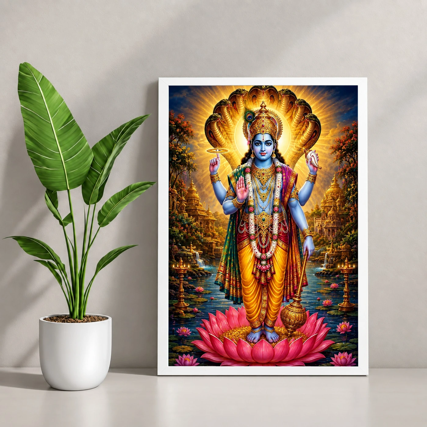 Lord Vishnu Traditional Indian Miniature-Inspired Devotional Art Photo Frame, view 4