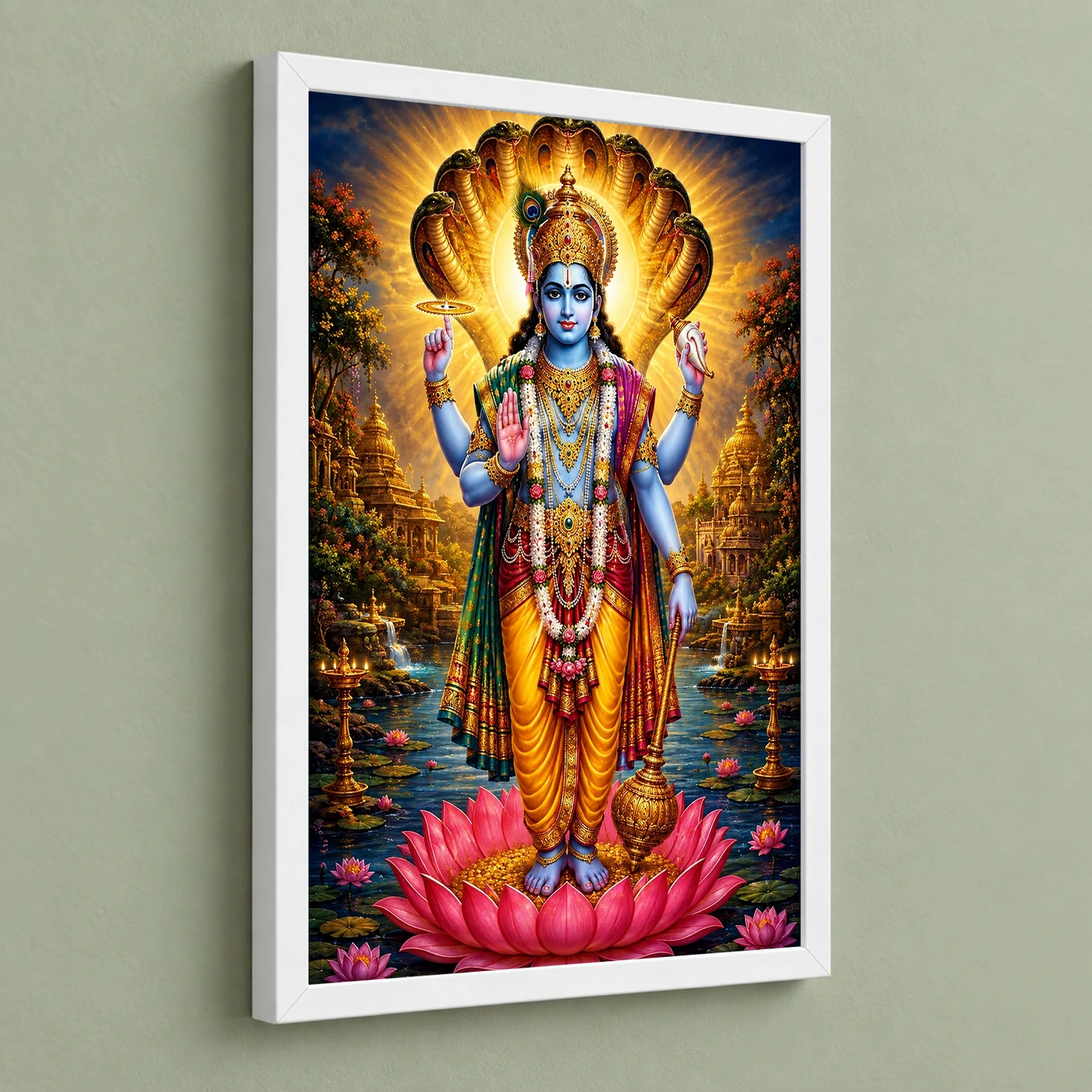 Lord Vishnu Traditional Indian Miniature-Inspired Devotional Art Photo Frame, view 5