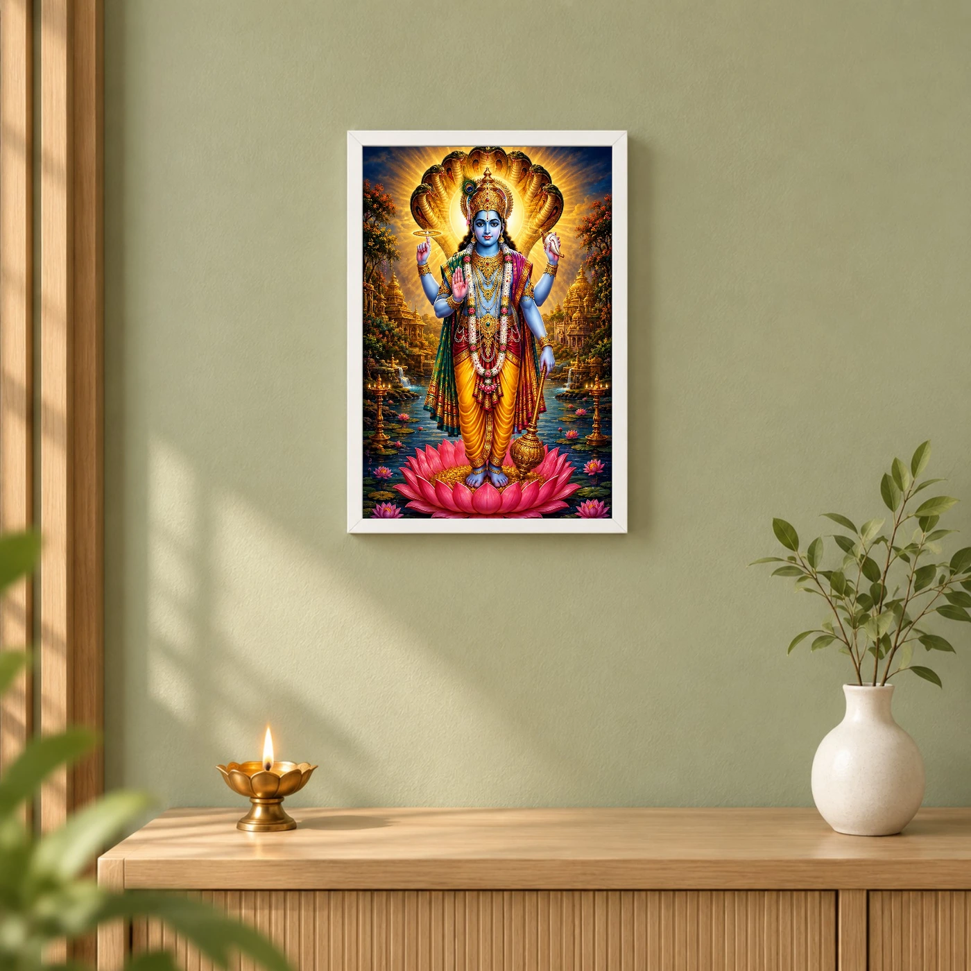 Lord Vishnu Traditional Indian Miniature-Inspired Devotional Art Photo Frame, view 6