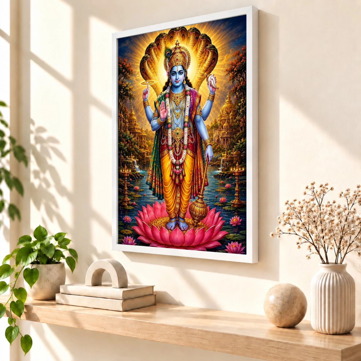 Lord Vishnu Traditional Indian Miniature-Inspired Devotional Art Photo Frame, view 7