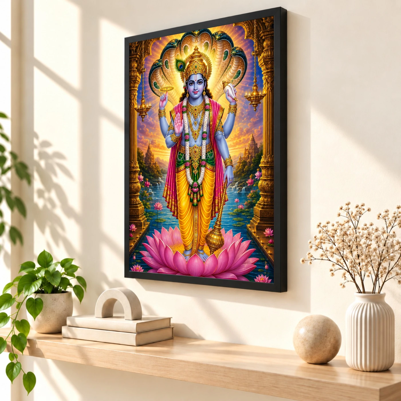Lord Vishnu Vivid Premium Spiritual Poster Art Photo Frame, view 2