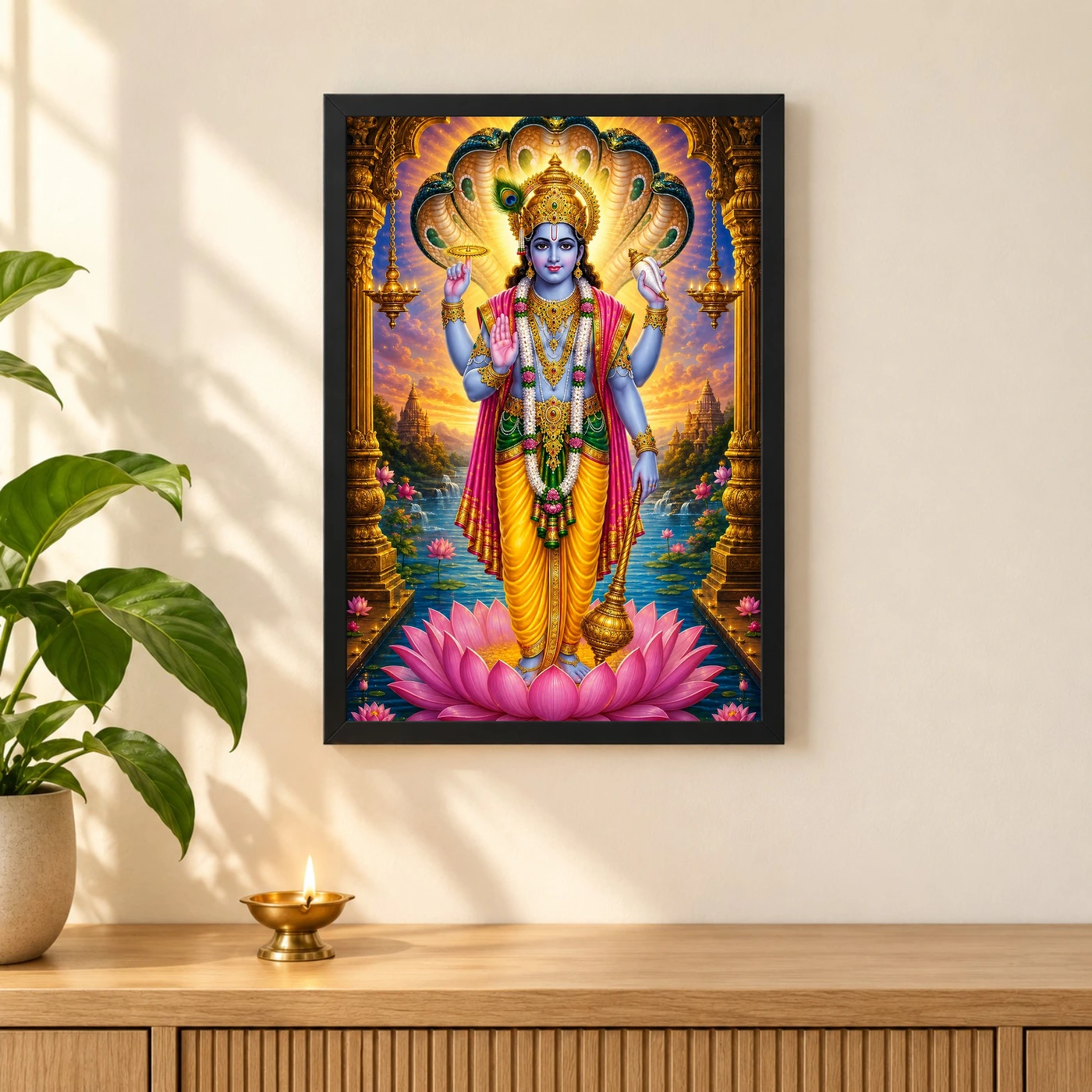 Lord Vishnu Vivid Premium Spiritual Poster Art Photo Frame, view 3