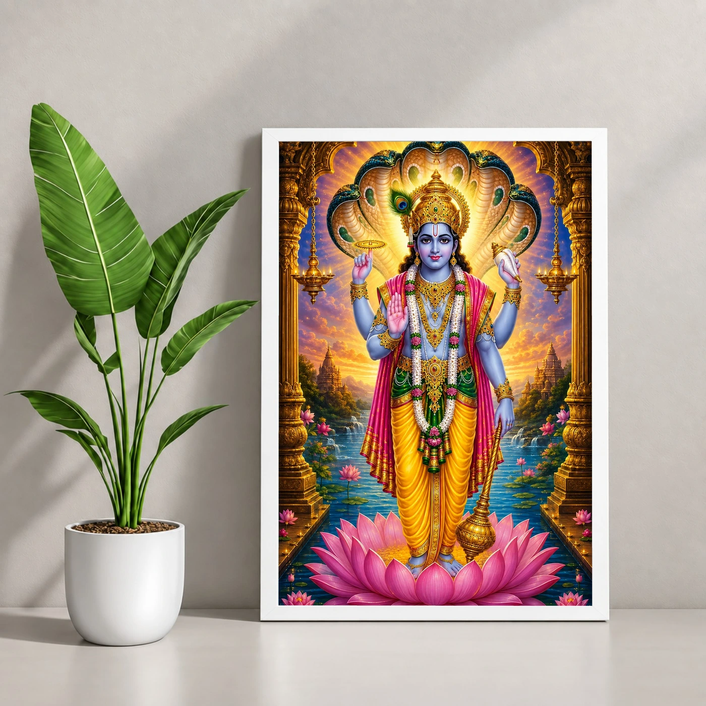 Lord Vishnu Vivid Premium Spiritual Poster Art Photo Frame, view 4