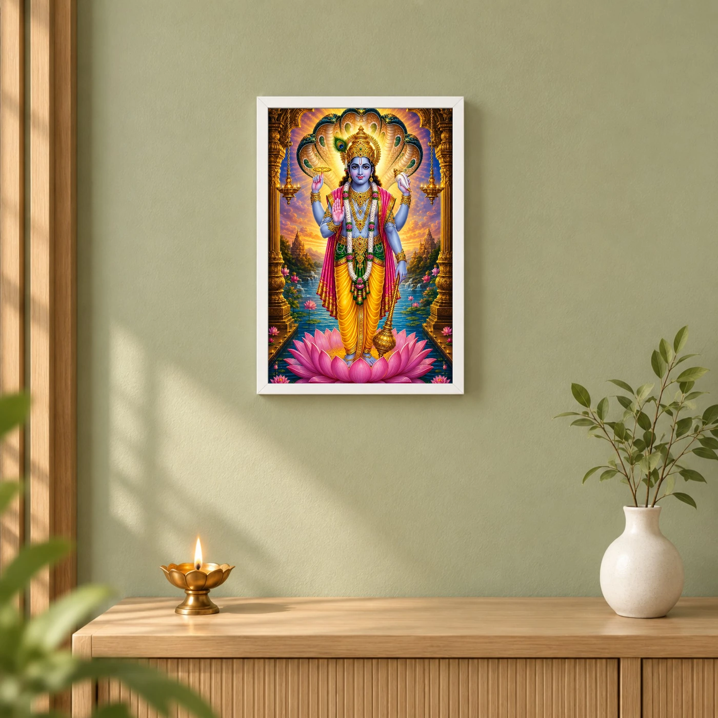 Lord Vishnu Vivid Premium Spiritual Poster Art Photo Frame, view 6