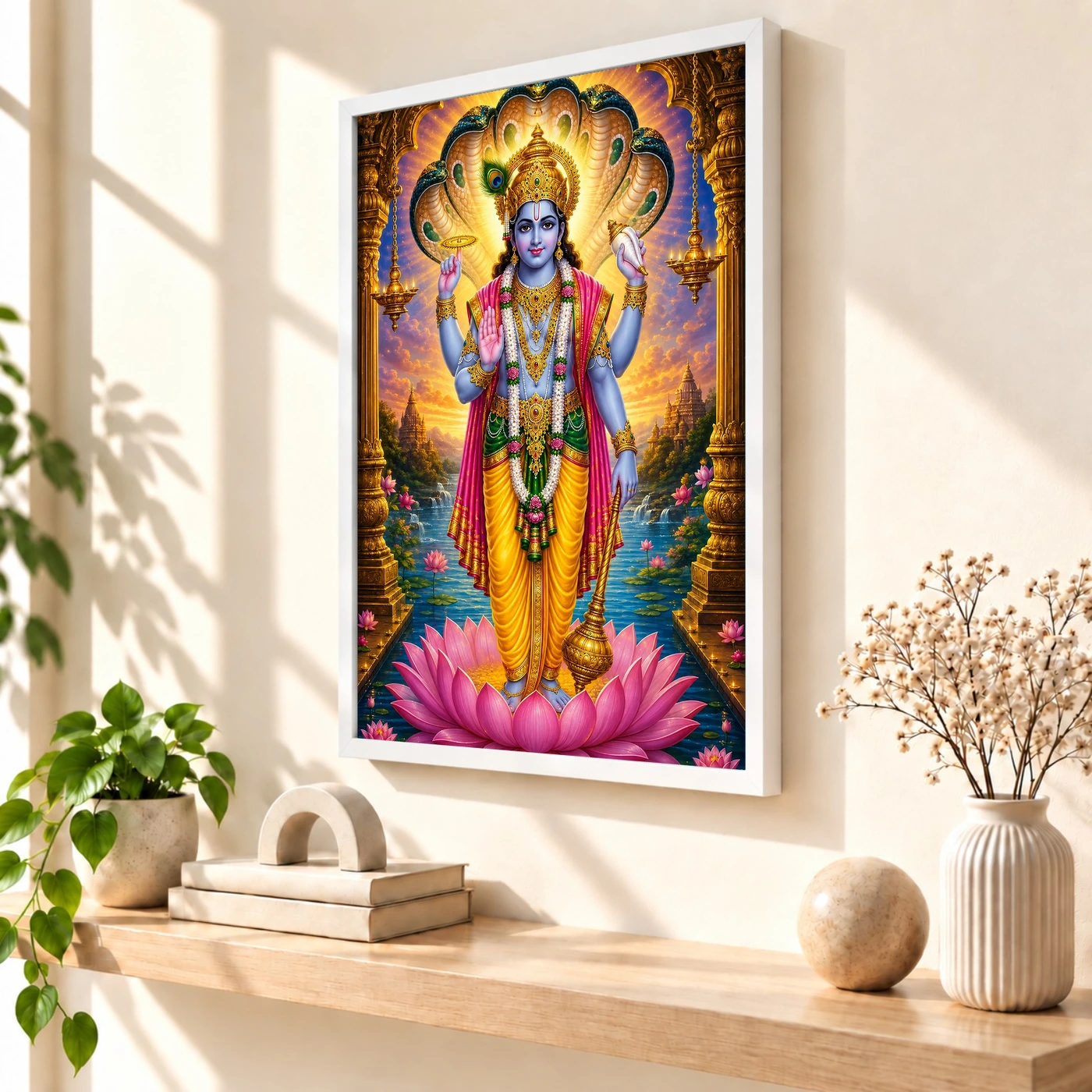 Lord Vishnu Vivid Premium Spiritual Poster Art Photo Frame, view 7