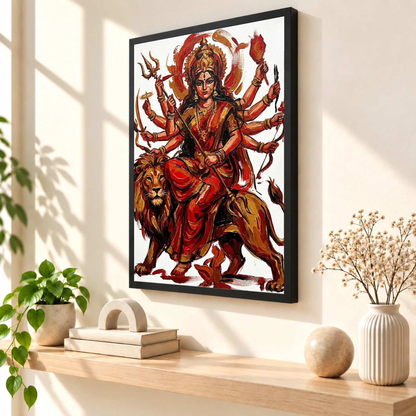 Maa Durga Abstract Red Gold Contemporary Expressive Art Photo Frame, view 2