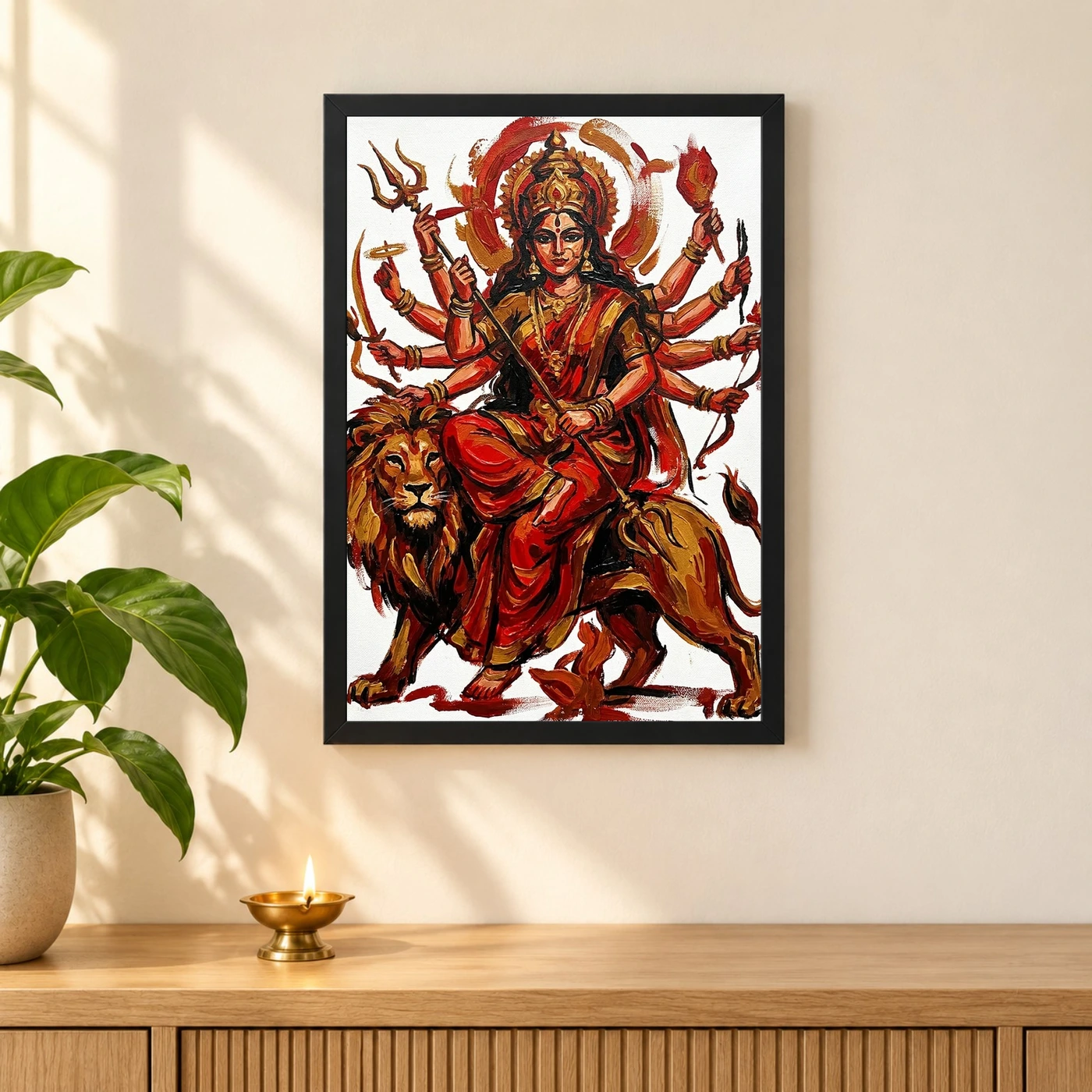 Maa Durga Abstract Red Gold Contemporary Expressive Art Photo Frame, view 3
