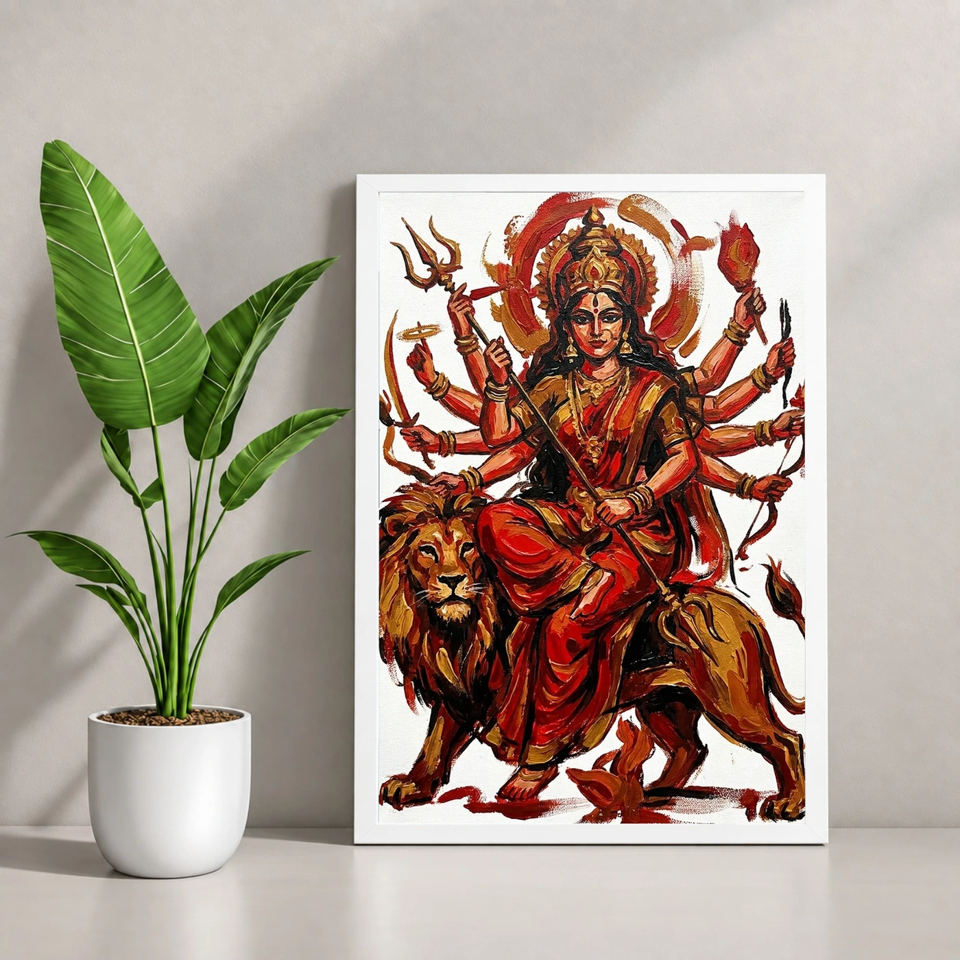 Maa Durga Abstract Red Gold Contemporary Expressive Art Photo Frame, view 4