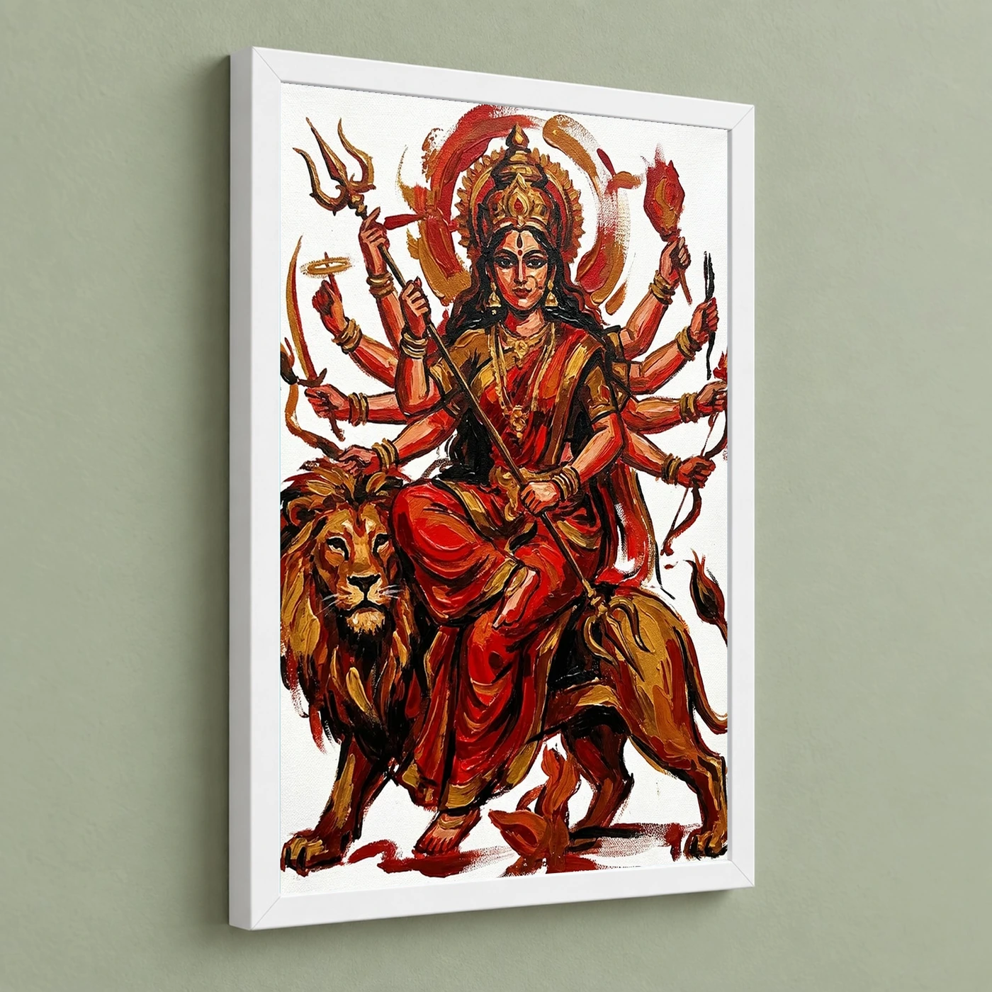 Maa Durga Abstract Red Gold Contemporary Expressive Art Photo Frame, view 5