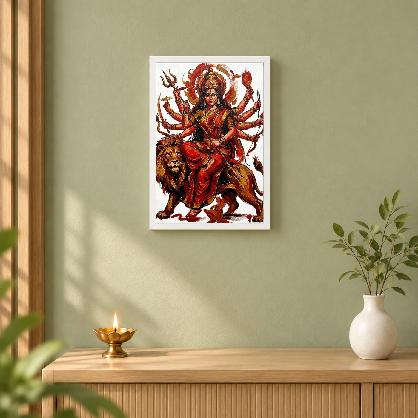 Maa Durga Abstract Red Gold Contemporary Expressive Art Photo Frame, view 6