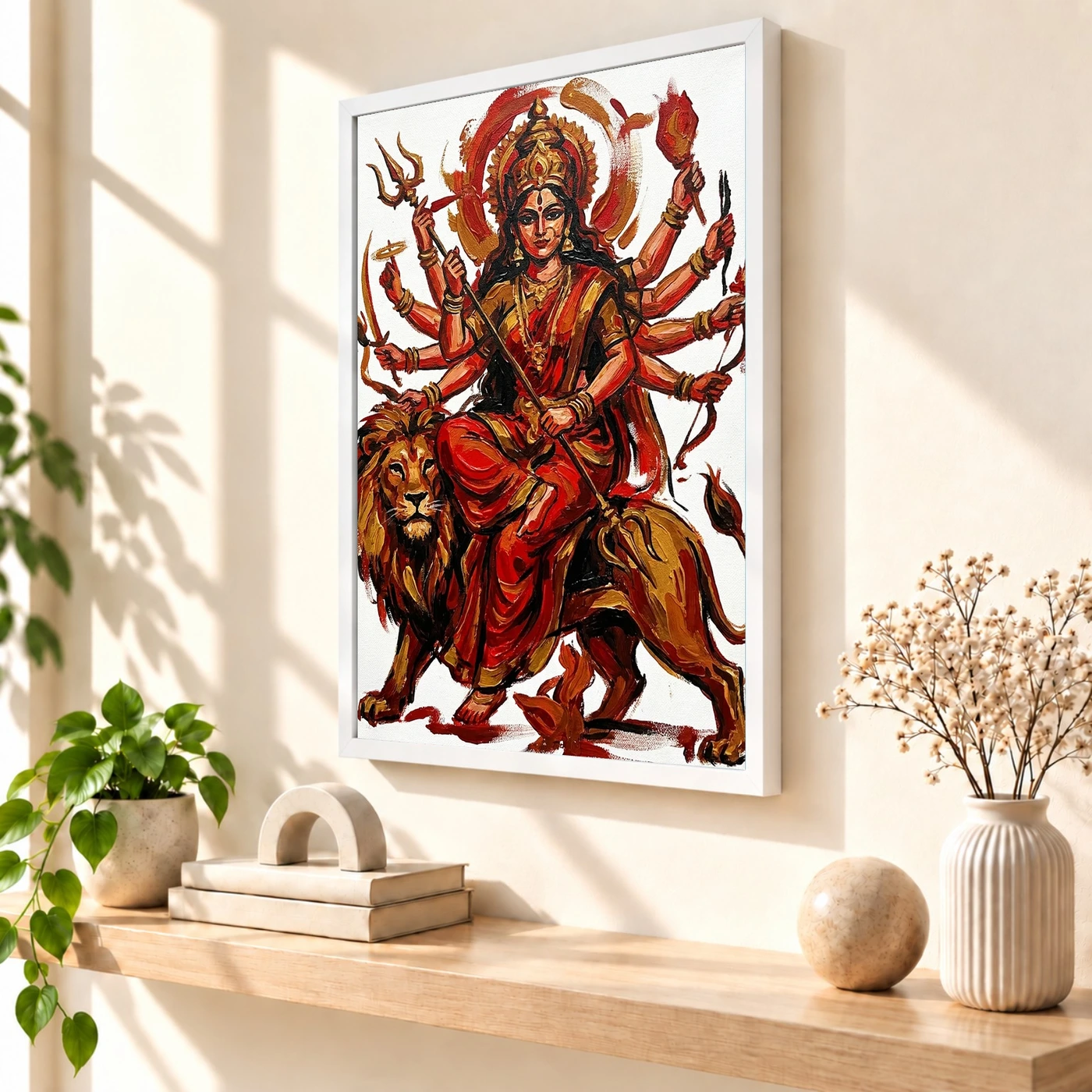 Maa Durga Abstract Red Gold Contemporary Expressive Art Photo Frame, view 7