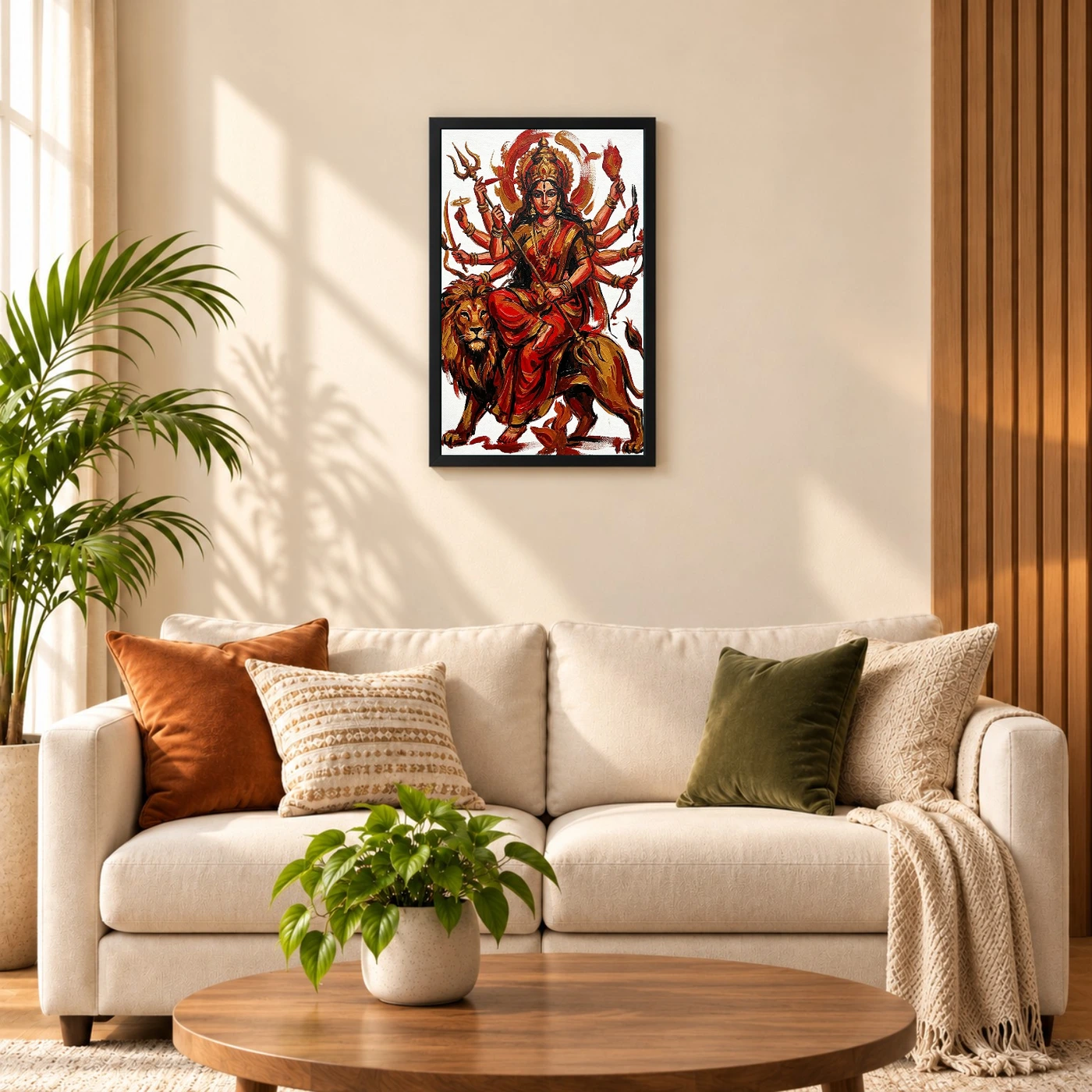 Maa Durga Abstract Red Gold Contemporary Expressive Art Photo Frame, view 8