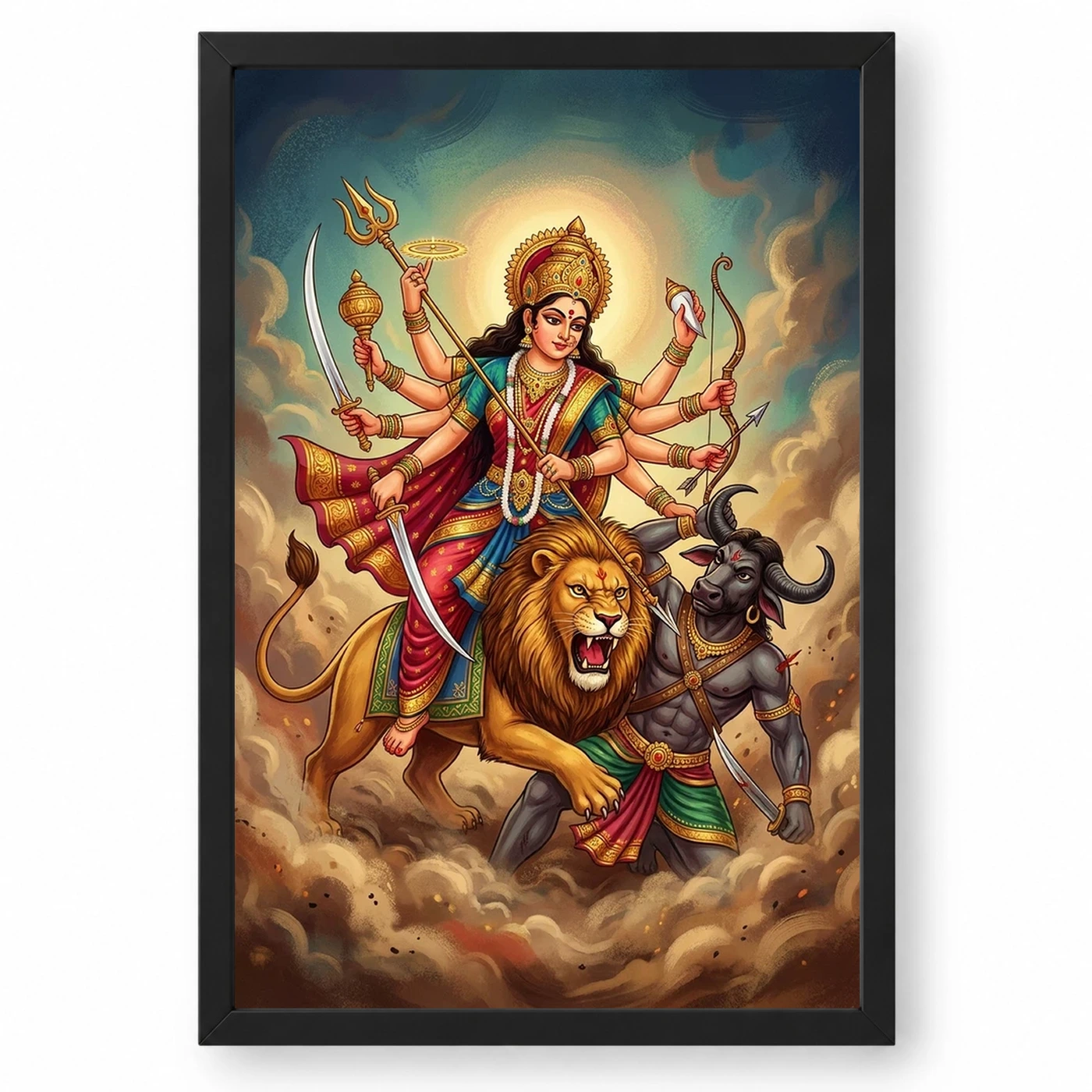 Maa Durga Lion Mahishasuramardini Ten Arms Navratri Art Photo Frame