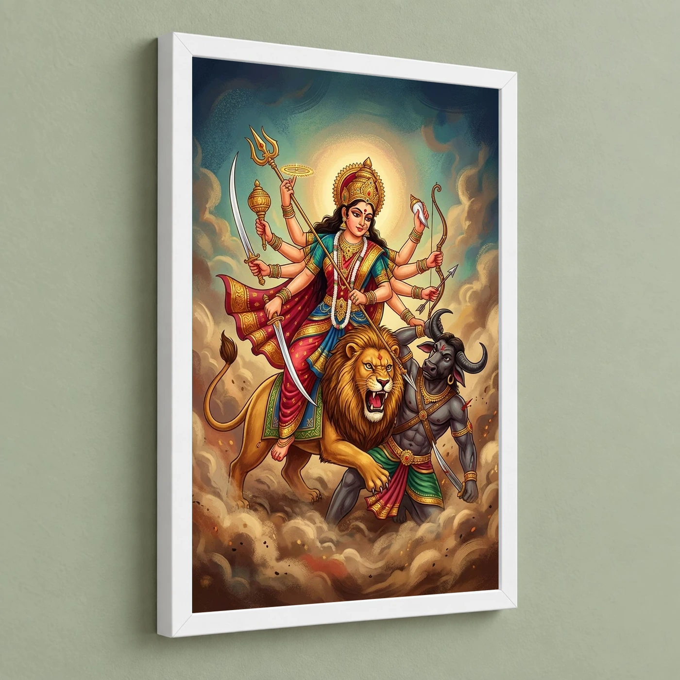Maa Durga Lion Mahishasuramardini Ten Arms Navratri Art Photo Frame, view 5