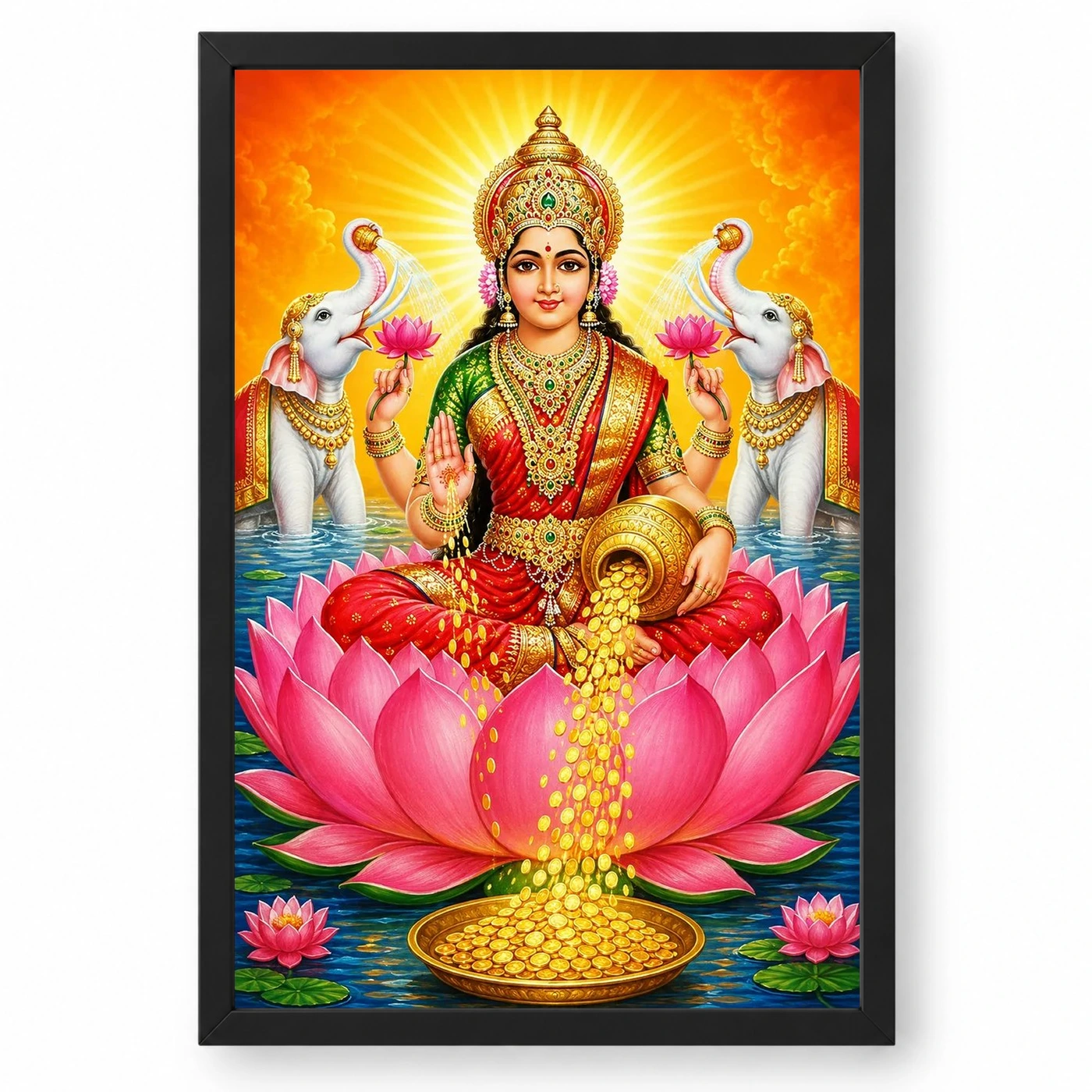 Maa Laxmi — Golden Coins Shower Frame